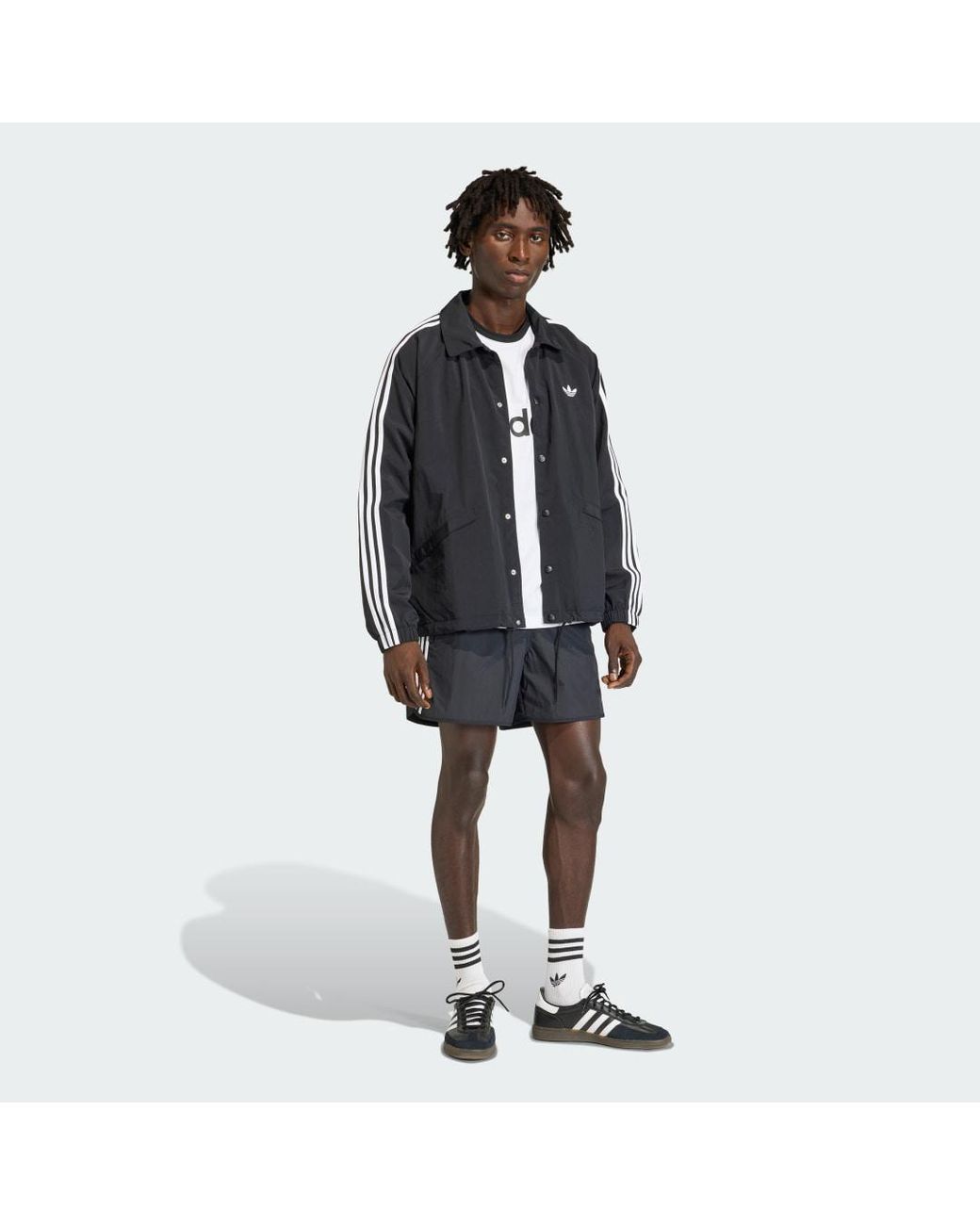 Adidas Black Lifestyle 3-Stripes Coach Jacket Ke3598 for men