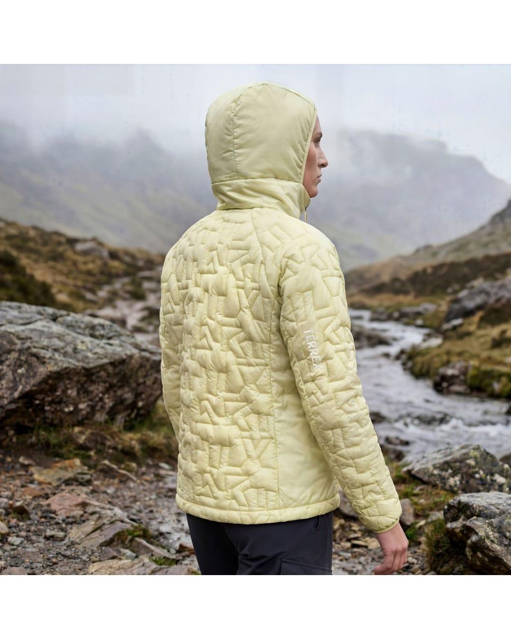 Adidas Yellow Terrex Xperior Primaloft Loose Fill Insulated Hooded Jacket