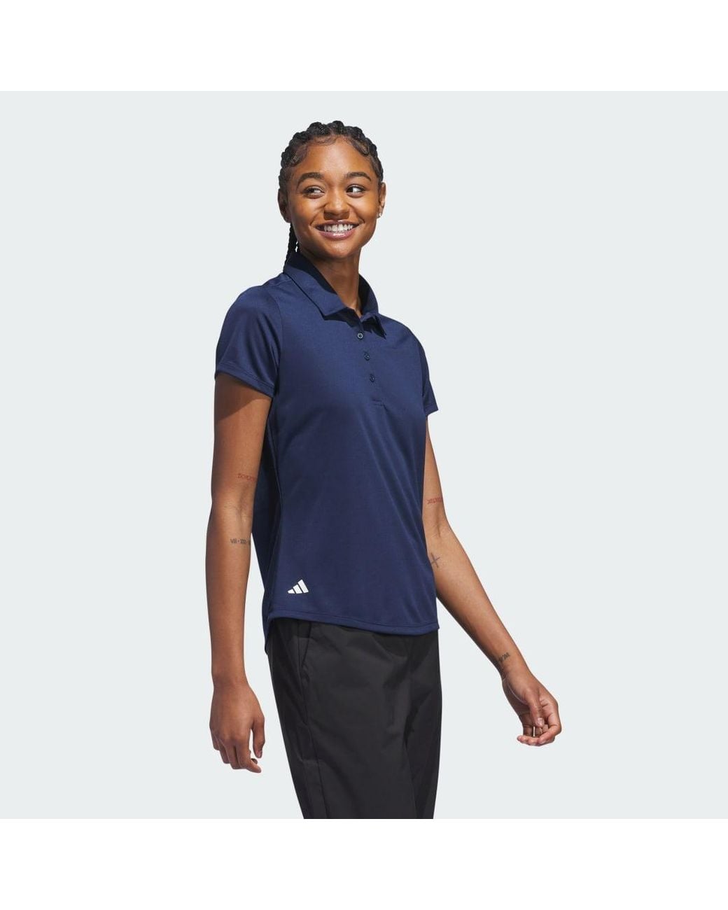 Adidas Blue Women's Solid Performance Short Sleeve Polo Shirt