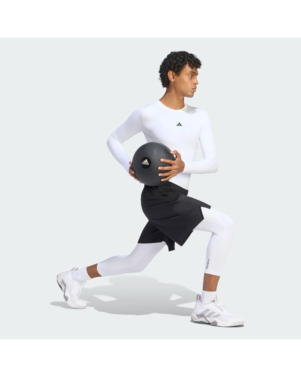 Adidas White Techfit Compression Training Long Sleeve Long-Sleeve Top for men