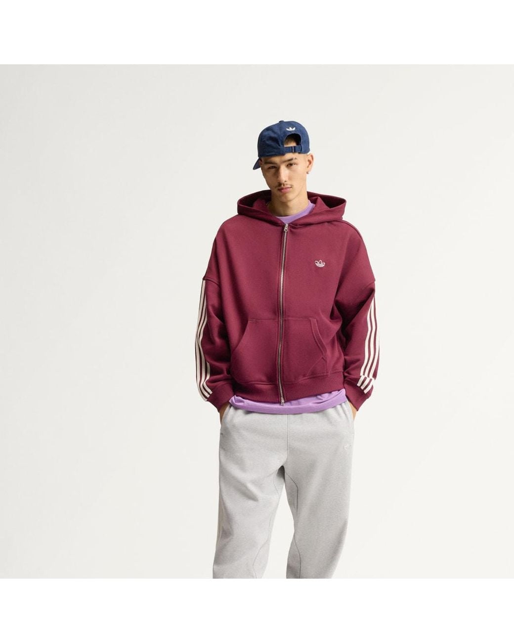 Adidas Red Adisignature 3 Stripes Full Zip Hoodie