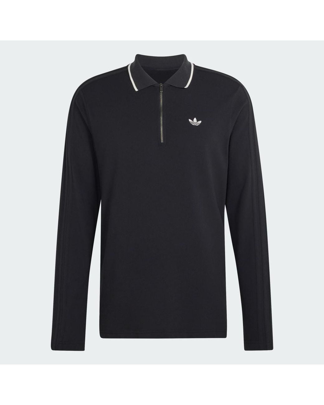 Adidas Black 3 Stripes Engineered Rib Long Sleeve Polo Shirt for men