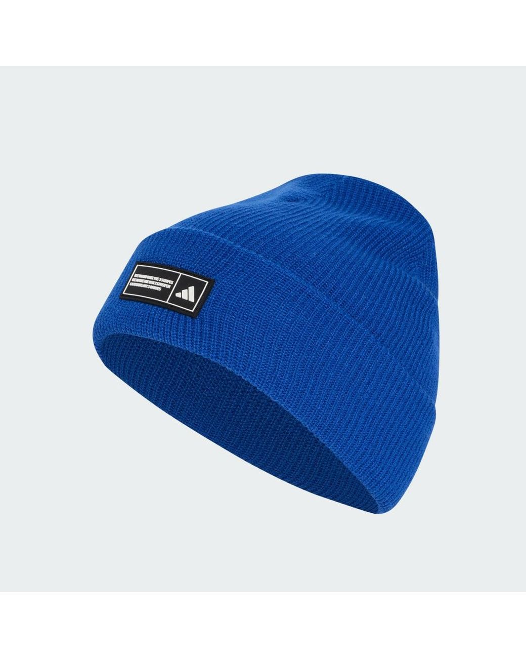 Adidas Blue Essentials Label Beanie Cuffed