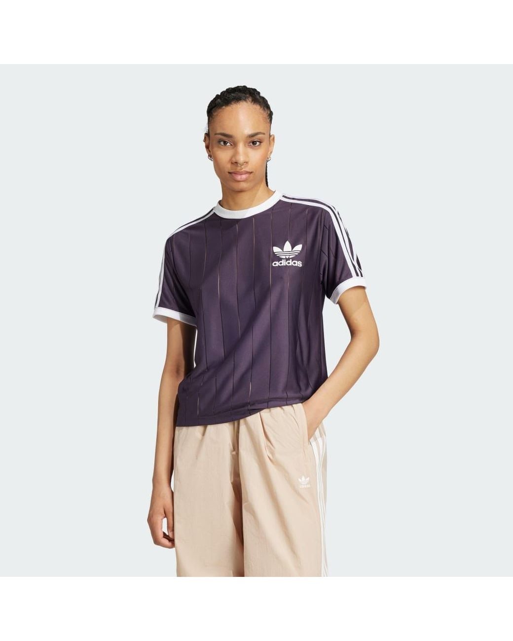 Adidas Blue Adicolor 3-Stripes Pinstripe T-Shirt