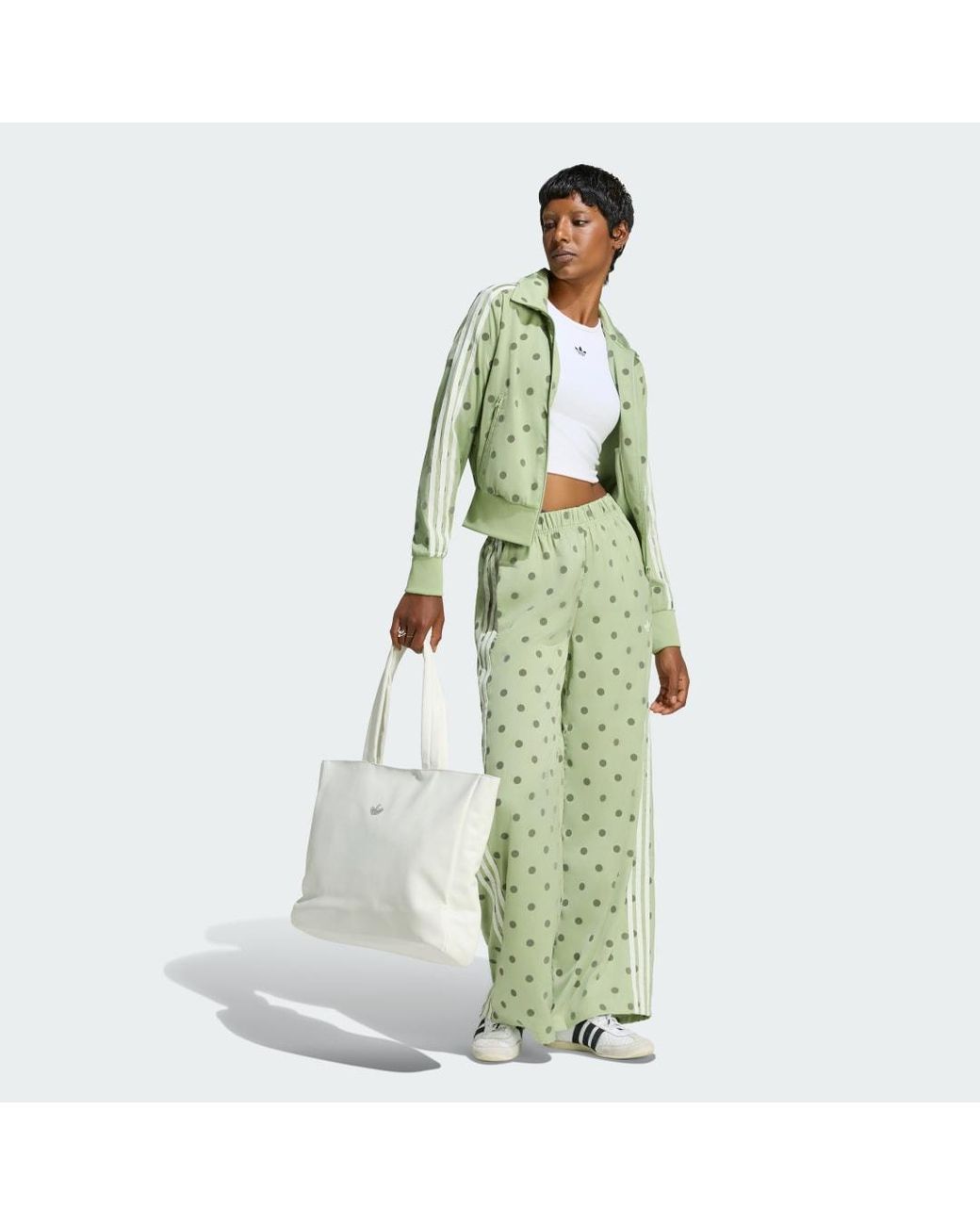 Adidas Green Satin Polka Dots Wide Leg Pant