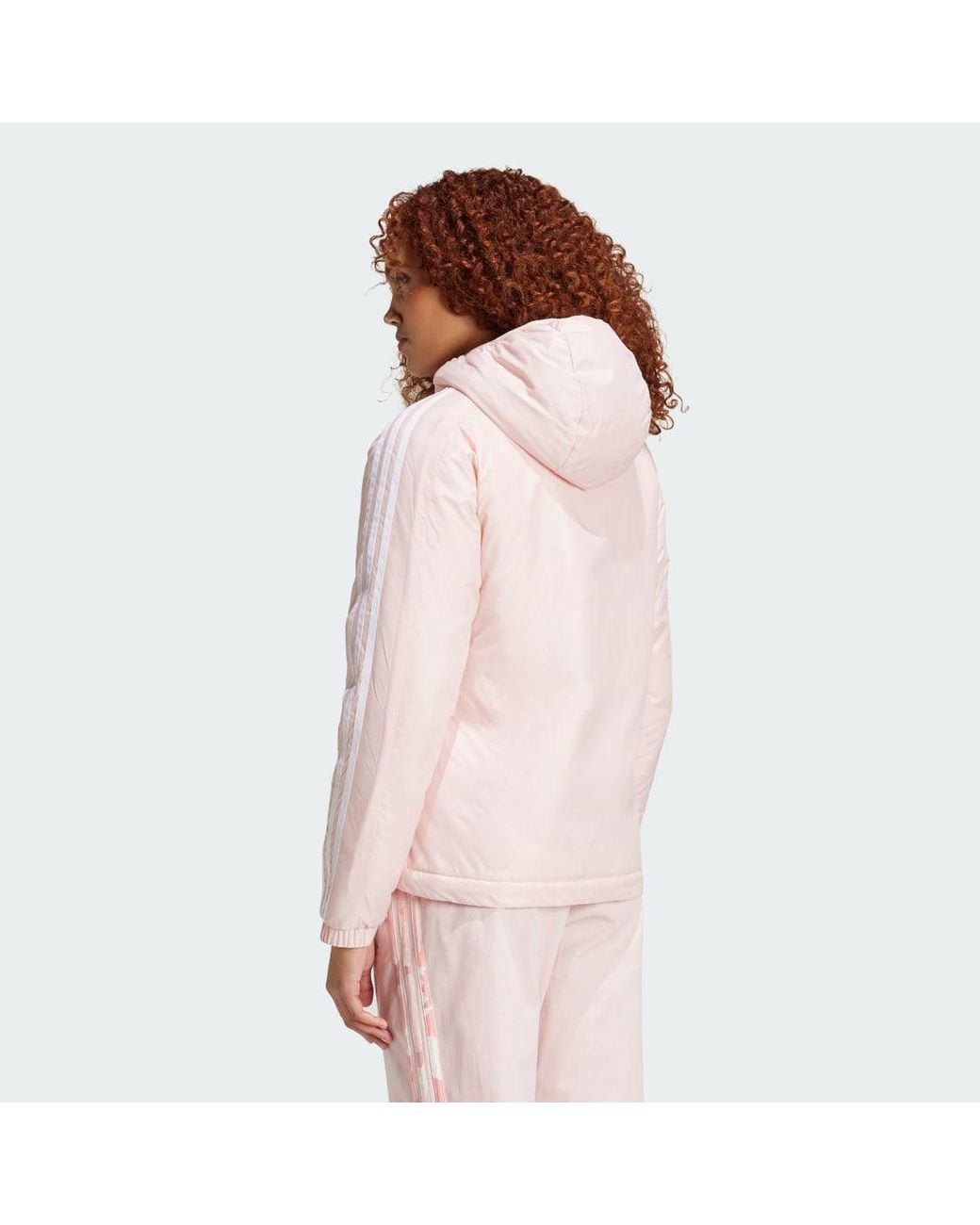 Adidas Pink Essentials 3-Stripes Insulated Hooded Jacket