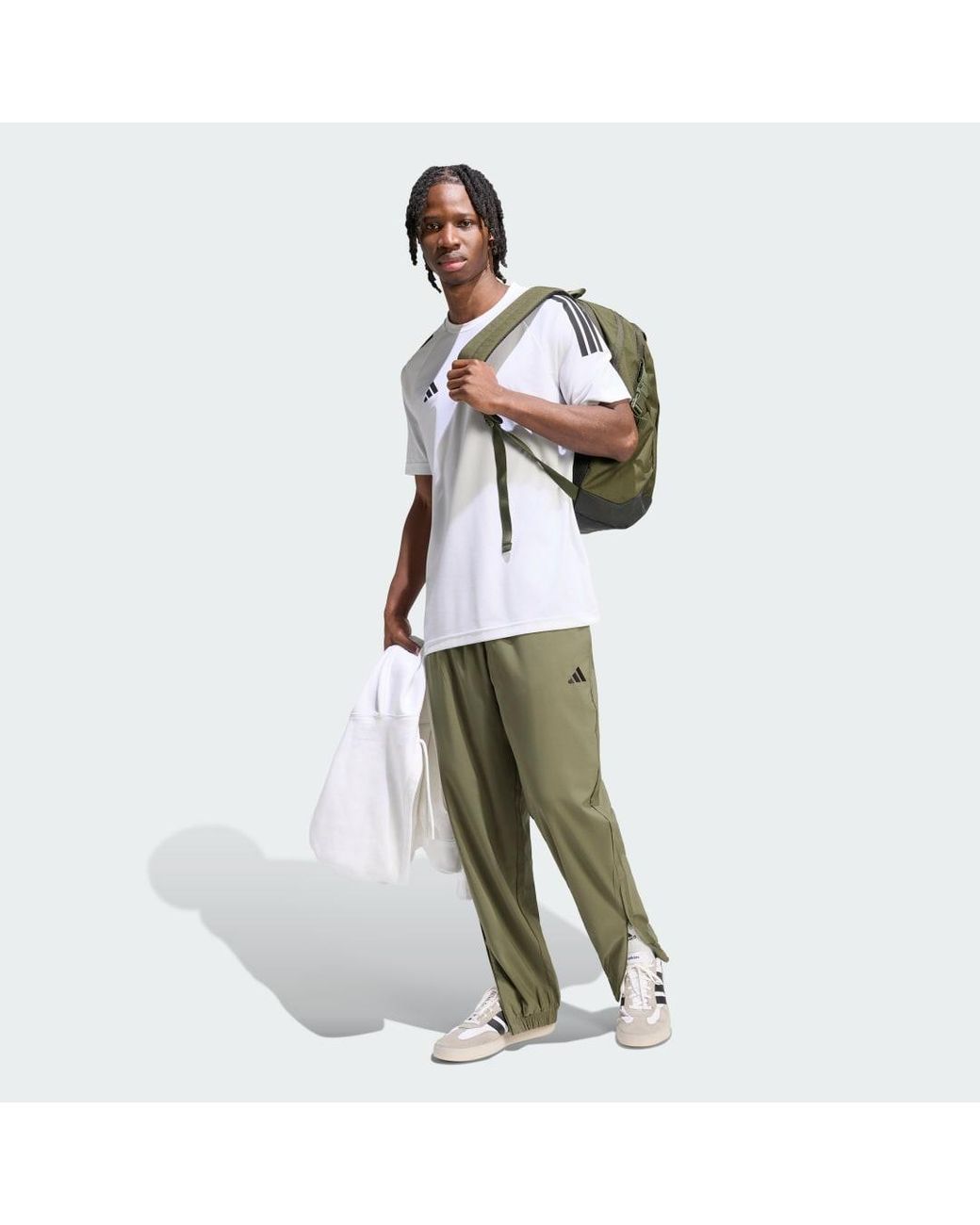 Adidas Green Essentials Small Logo Stanford Lite Woven Tapered Cuffed Tracksuit Bottoms for men
