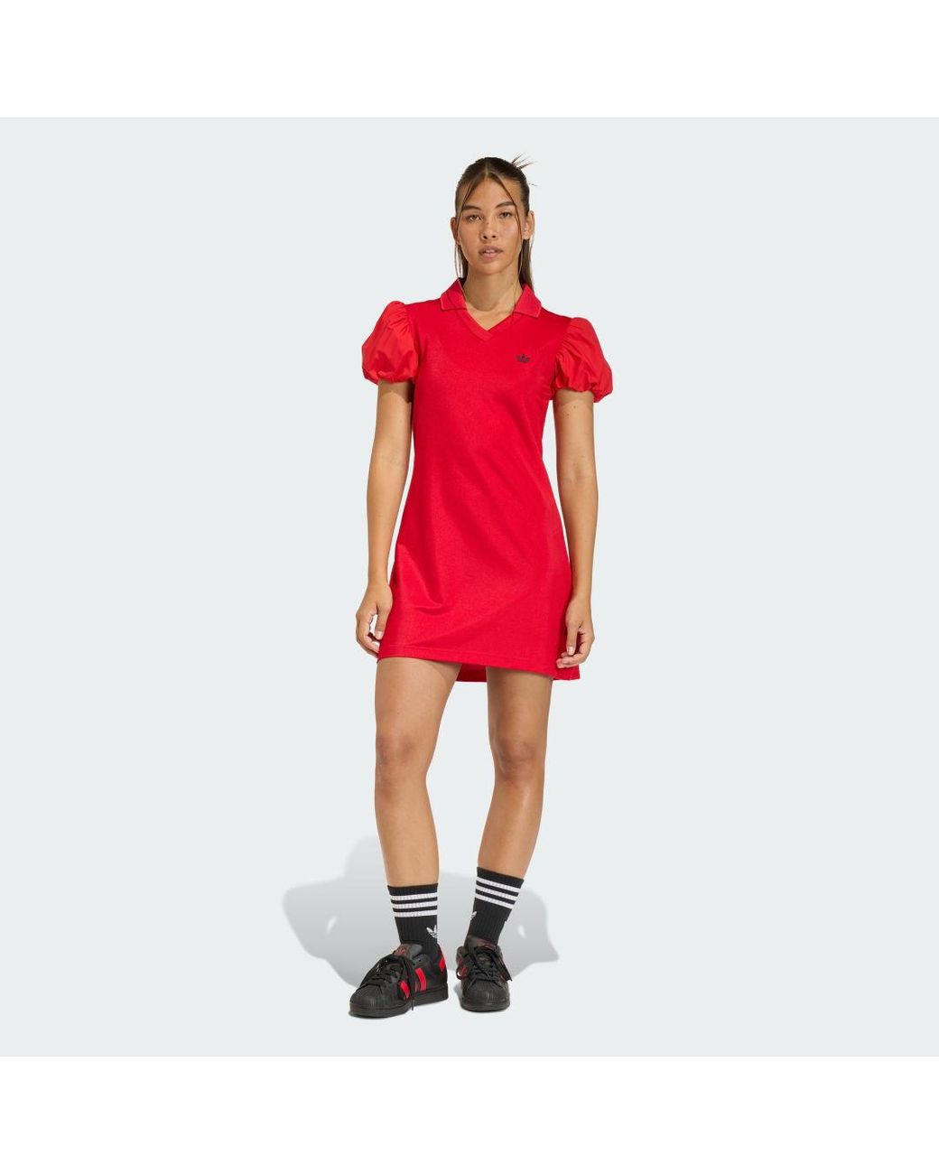 Adidas Red Dress With Balloon Sleeves