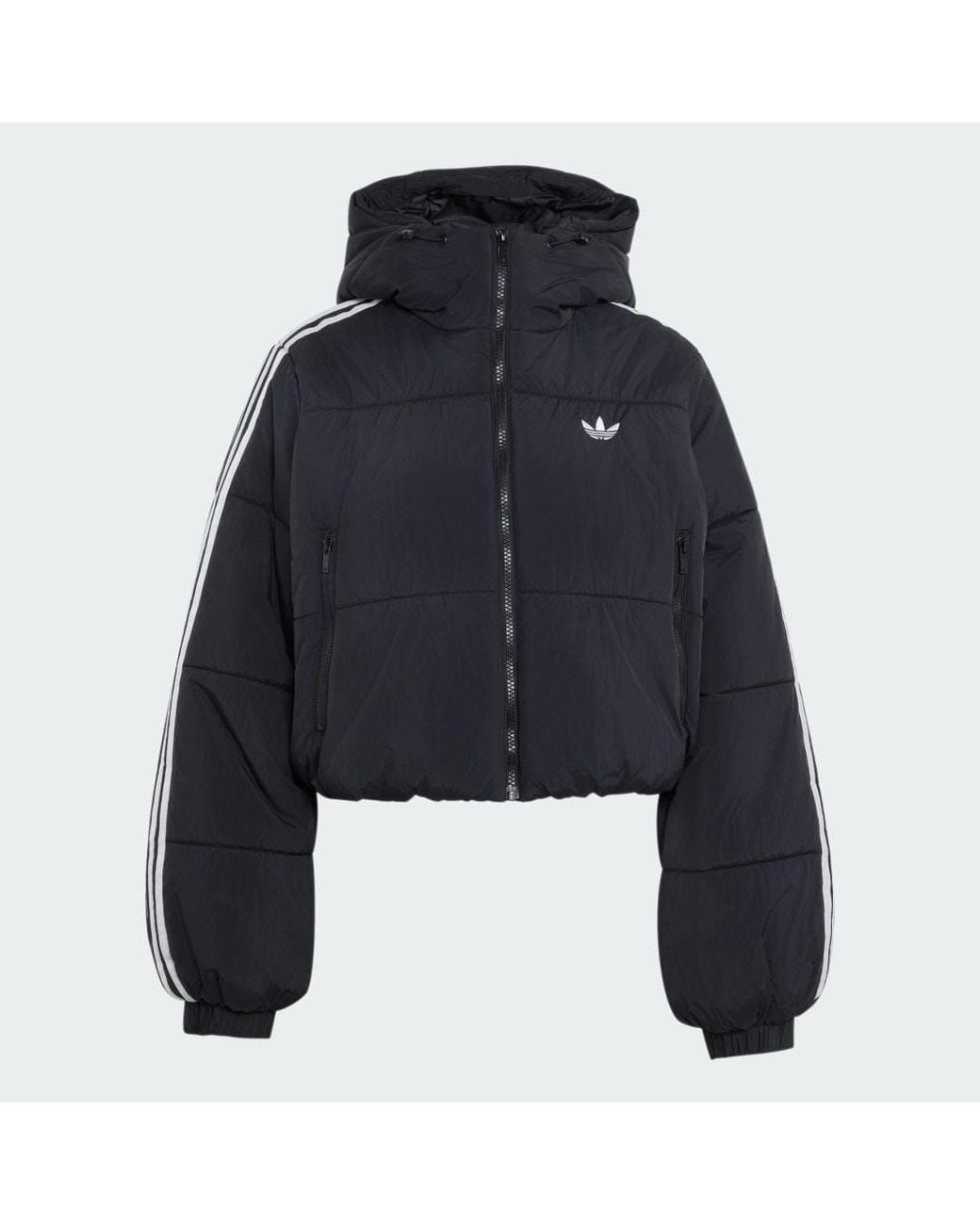 Adidas Blue Adicolor Cropped Hooded Puffer Jacket