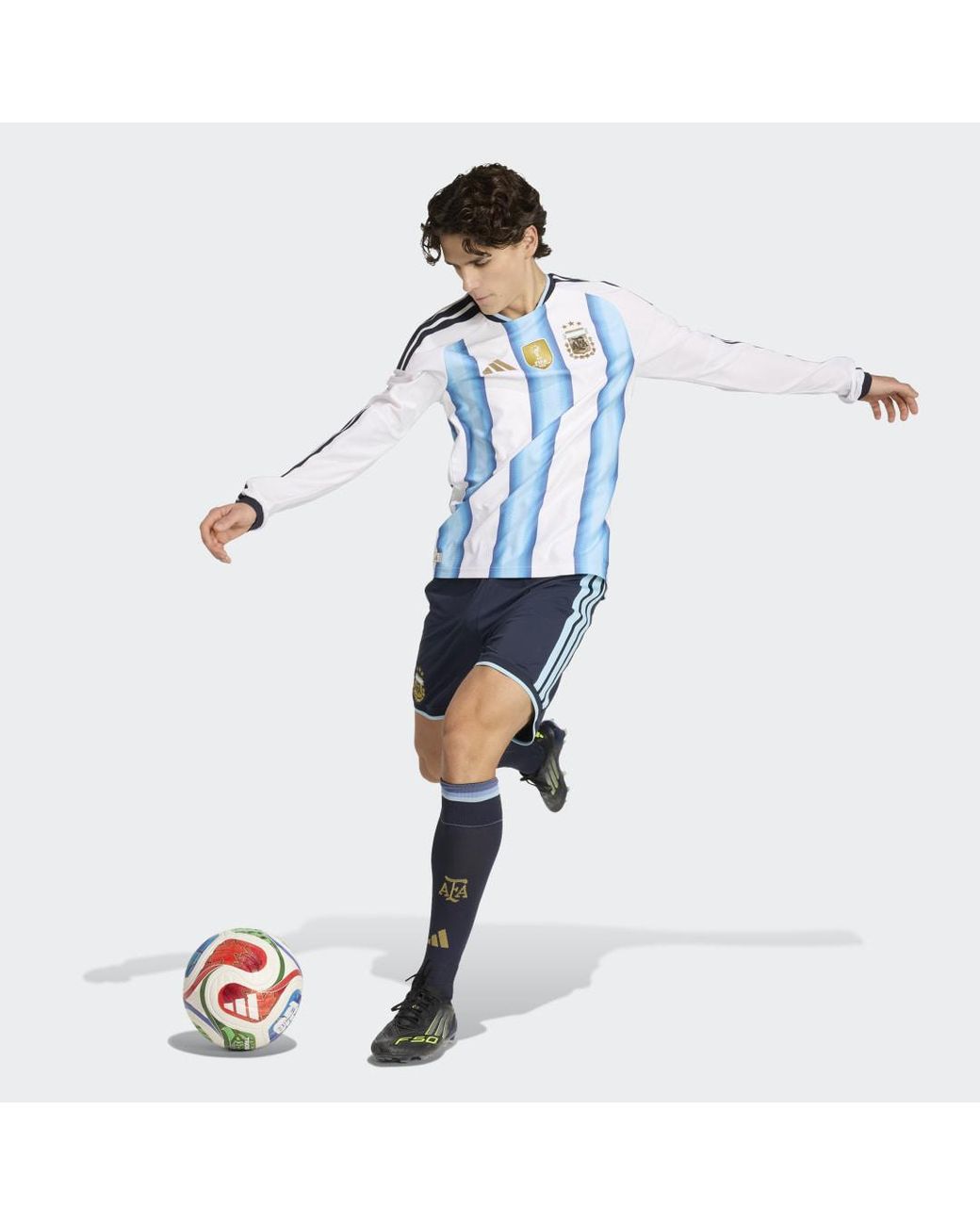 Adidas Blue Argentina 26 Home Authentic Long Sleeve Jersey for men