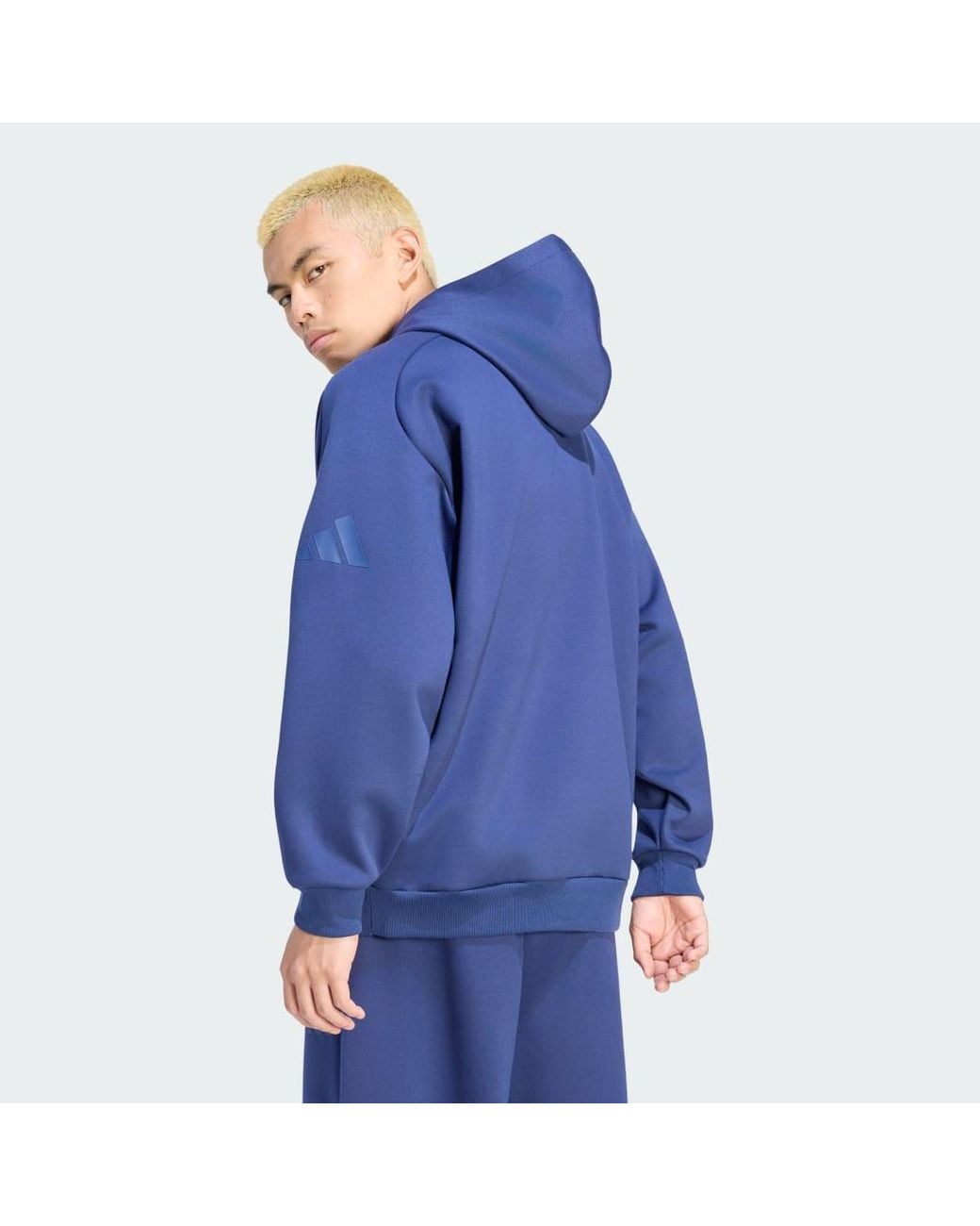 Adidas Blue Soft Lux Winter Knit Hoodie for men