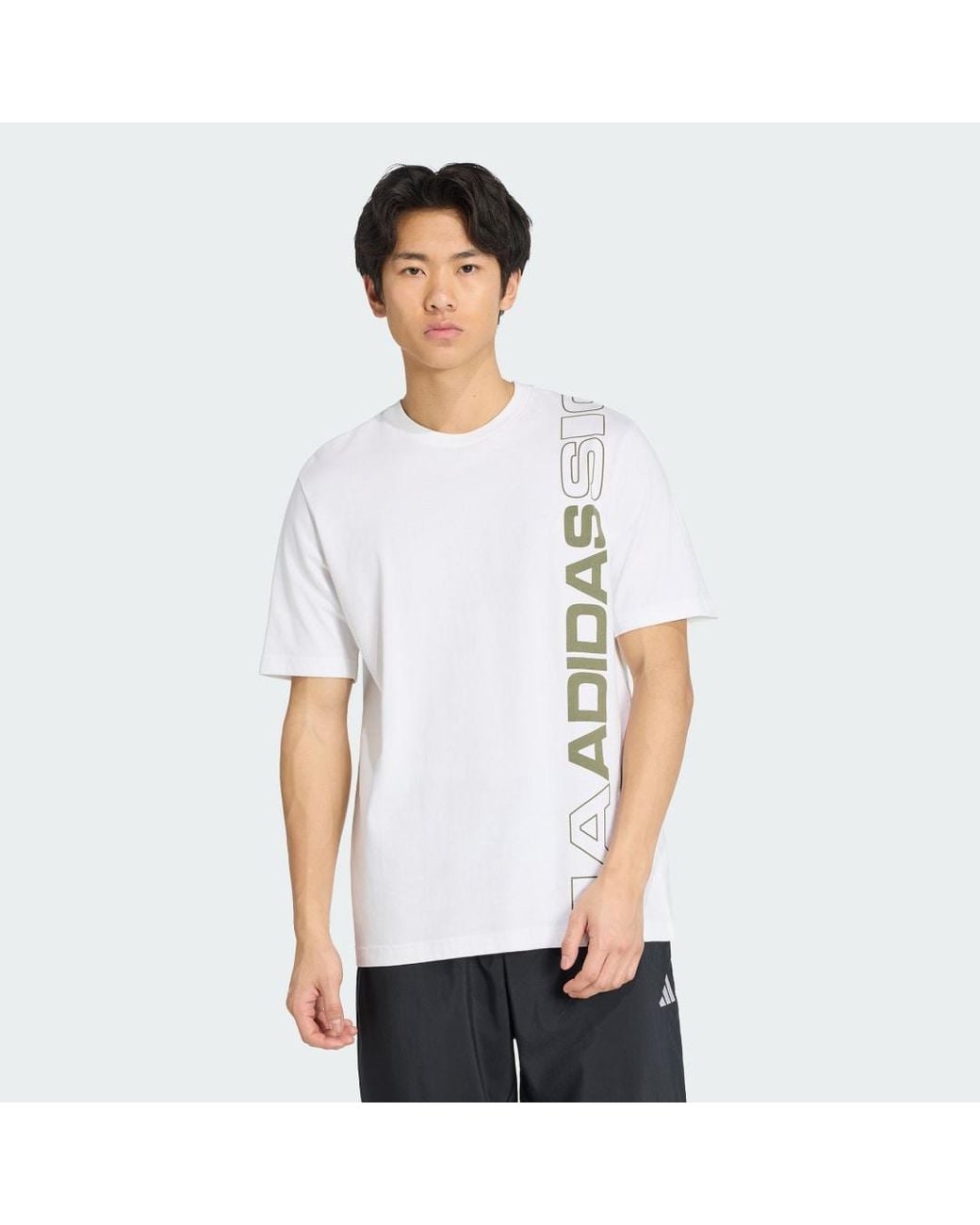 Adidas White Vertical Linear Logo Graphic T-Shirt for men