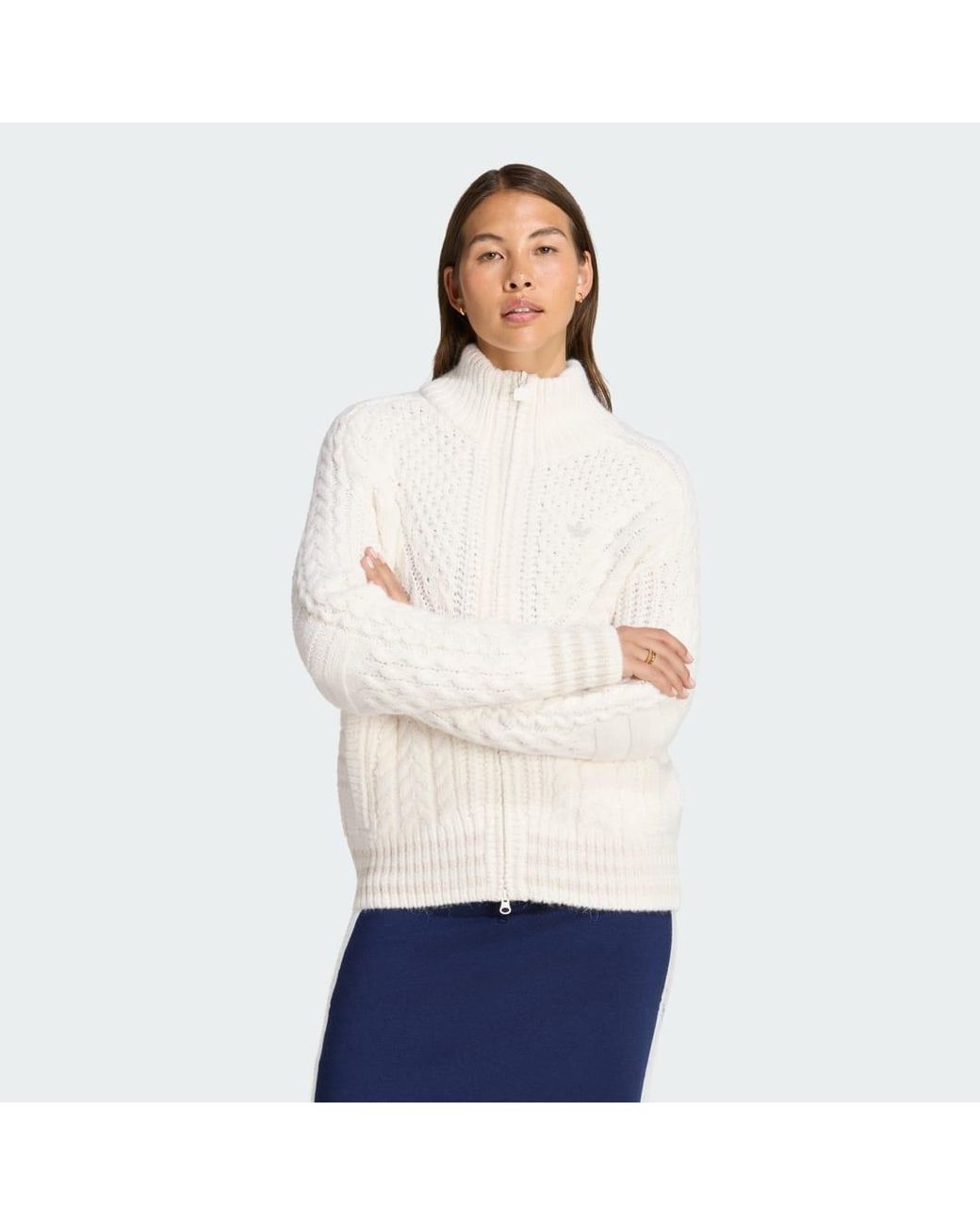 Adidas White Cable Knit Firebird Track Top