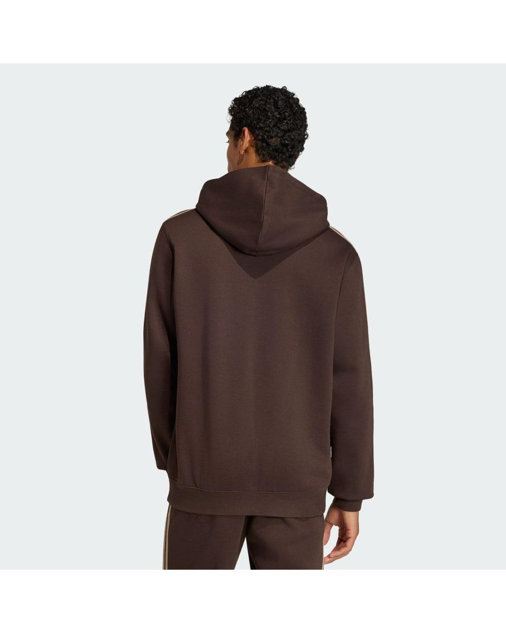 Adidas Brown 3-Stripes Hoodie for men