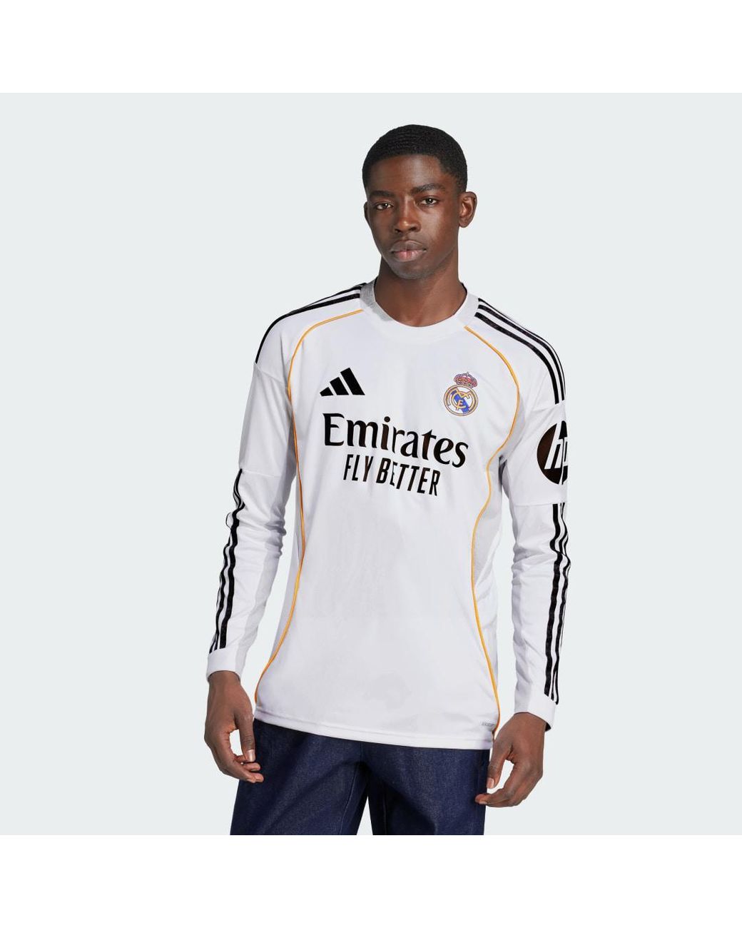 Adidas White Real Madrid 25/26 Long Sleeve Home Jersey for men
