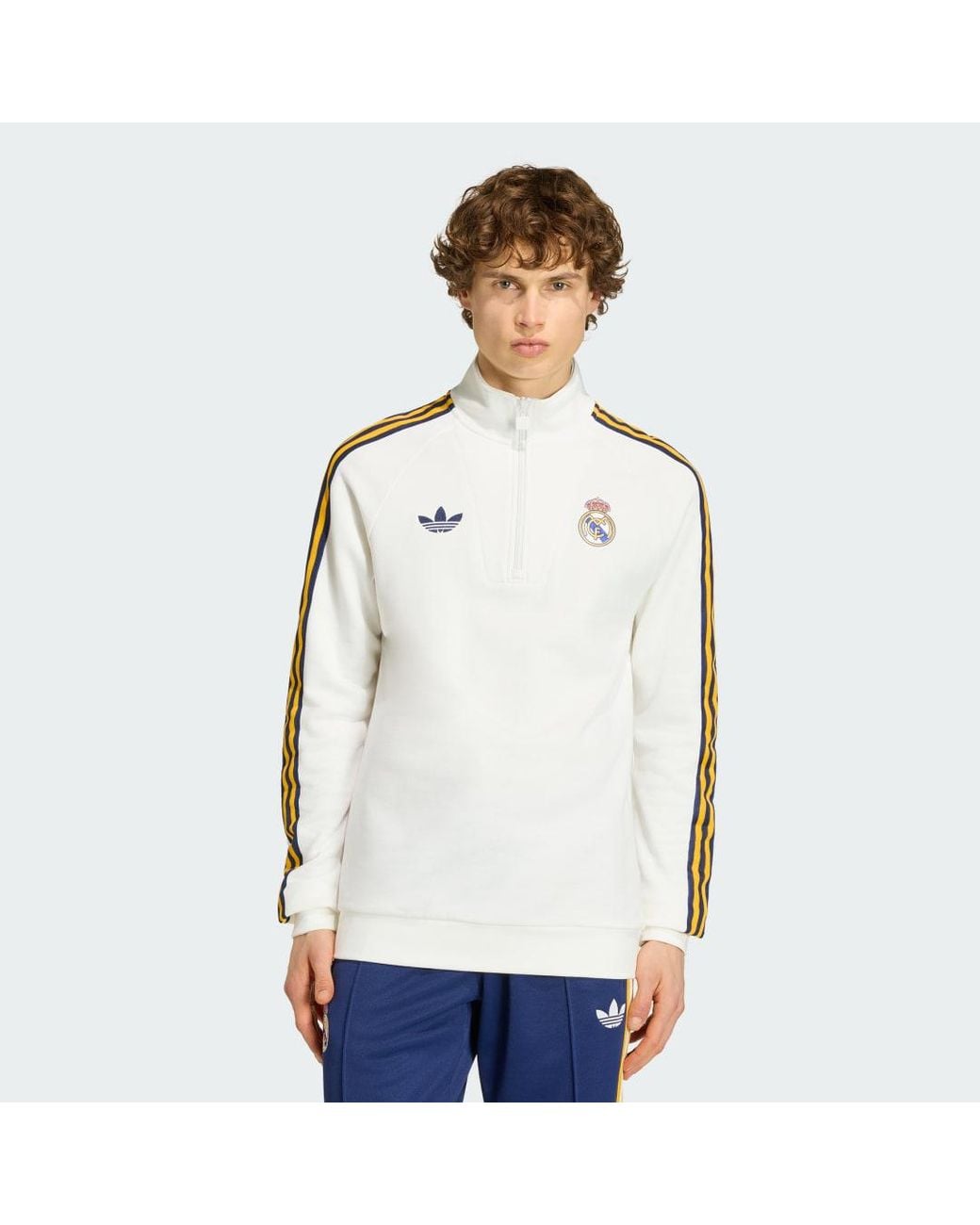 Adidas White Real Madrid Originals Half Zip Top for men
