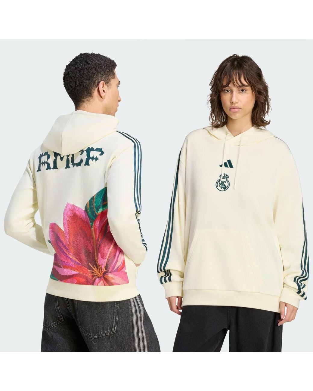 Adidas White Real Madrid Farm Hoodie Sweatshirt