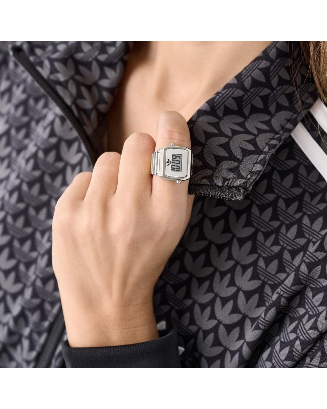 Adidas White Digital Two Ring Sst Watch