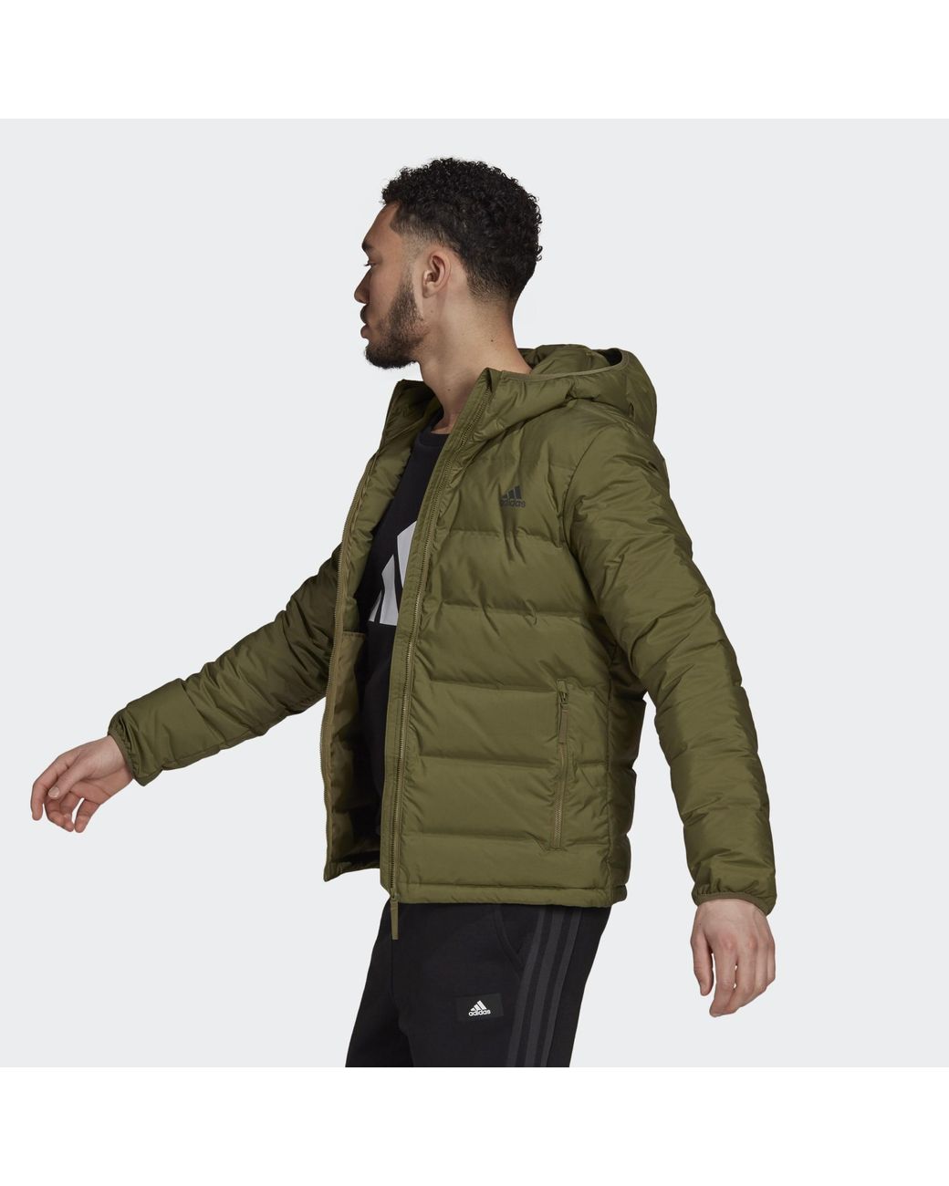 adidas Synthetic Helionic Hooded Down Jacket in Green for Men - Lyst