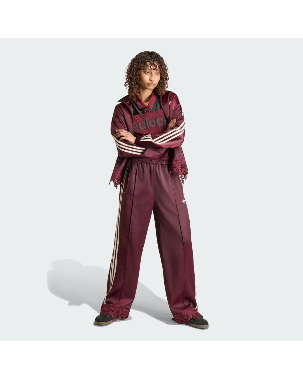 Adidas Red Originals Satin Lace Firebird Track Trousers Loose