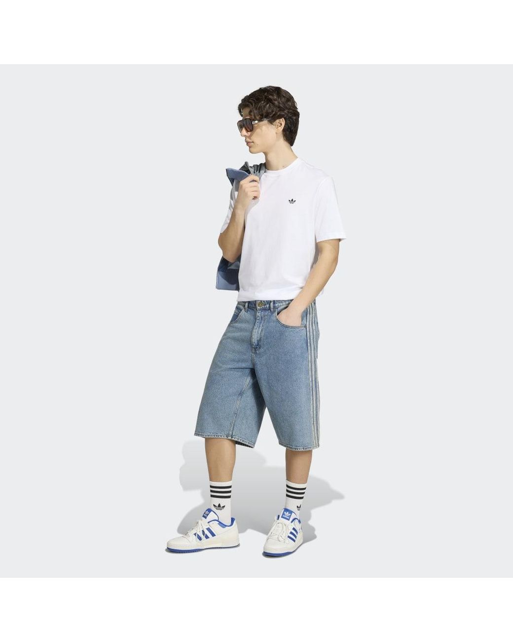 Adidas Blue Firebird Adicolor Denim Jorts Mid-Rise Straight Leg for men