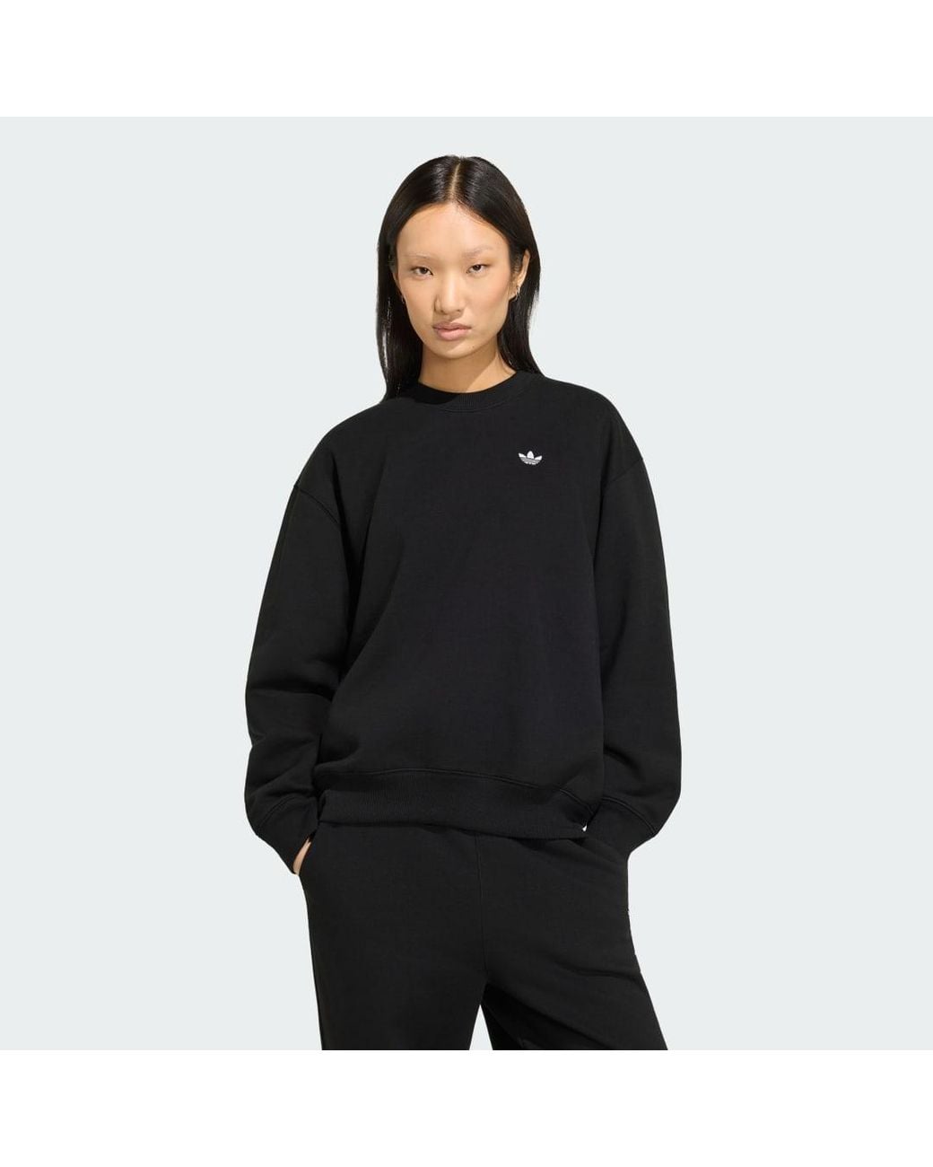 Adidas Black Essentials Crew Neck Long Fleece Os Sweatshirt