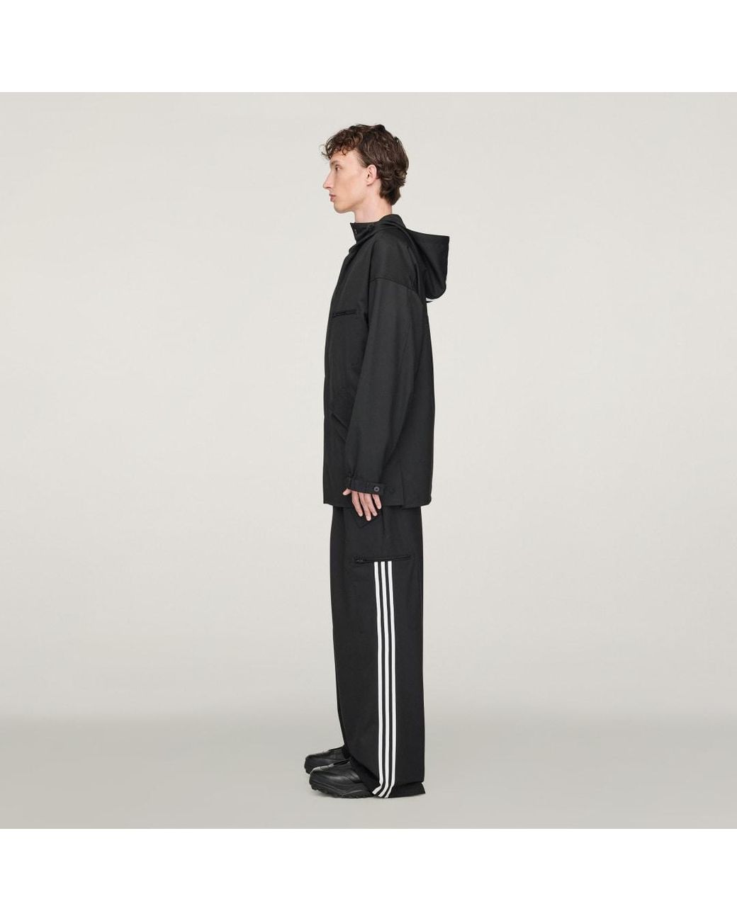 Adidas Black Y-3 Refined Wool Hooded Top 3-Stripes for men