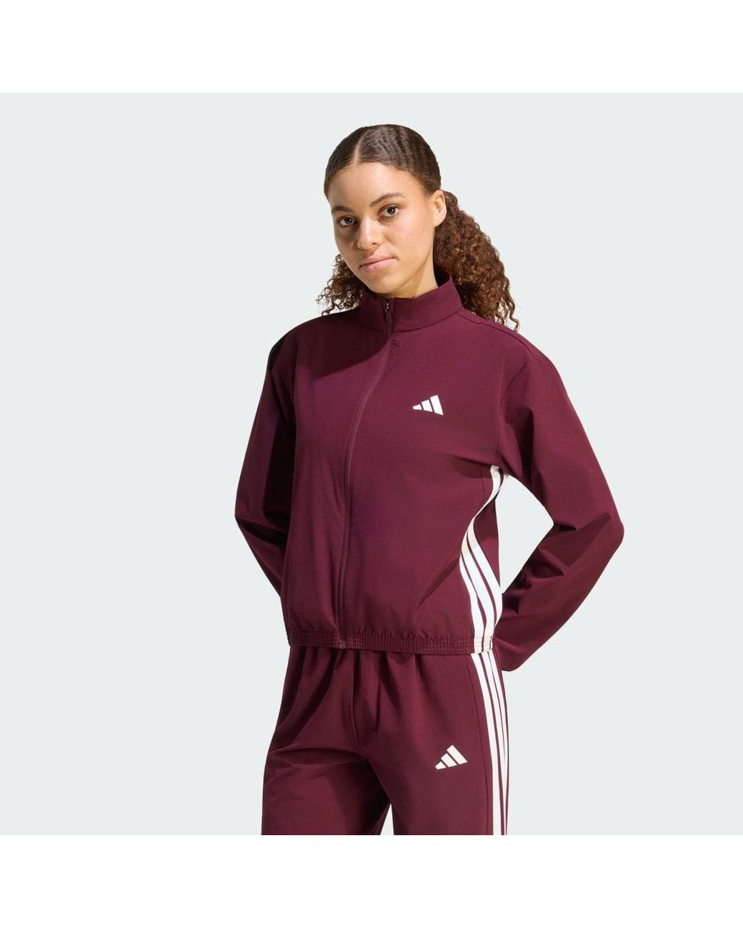 Adidas Red Train Essentials 3-Stripes Woven Warm-Up Jacket