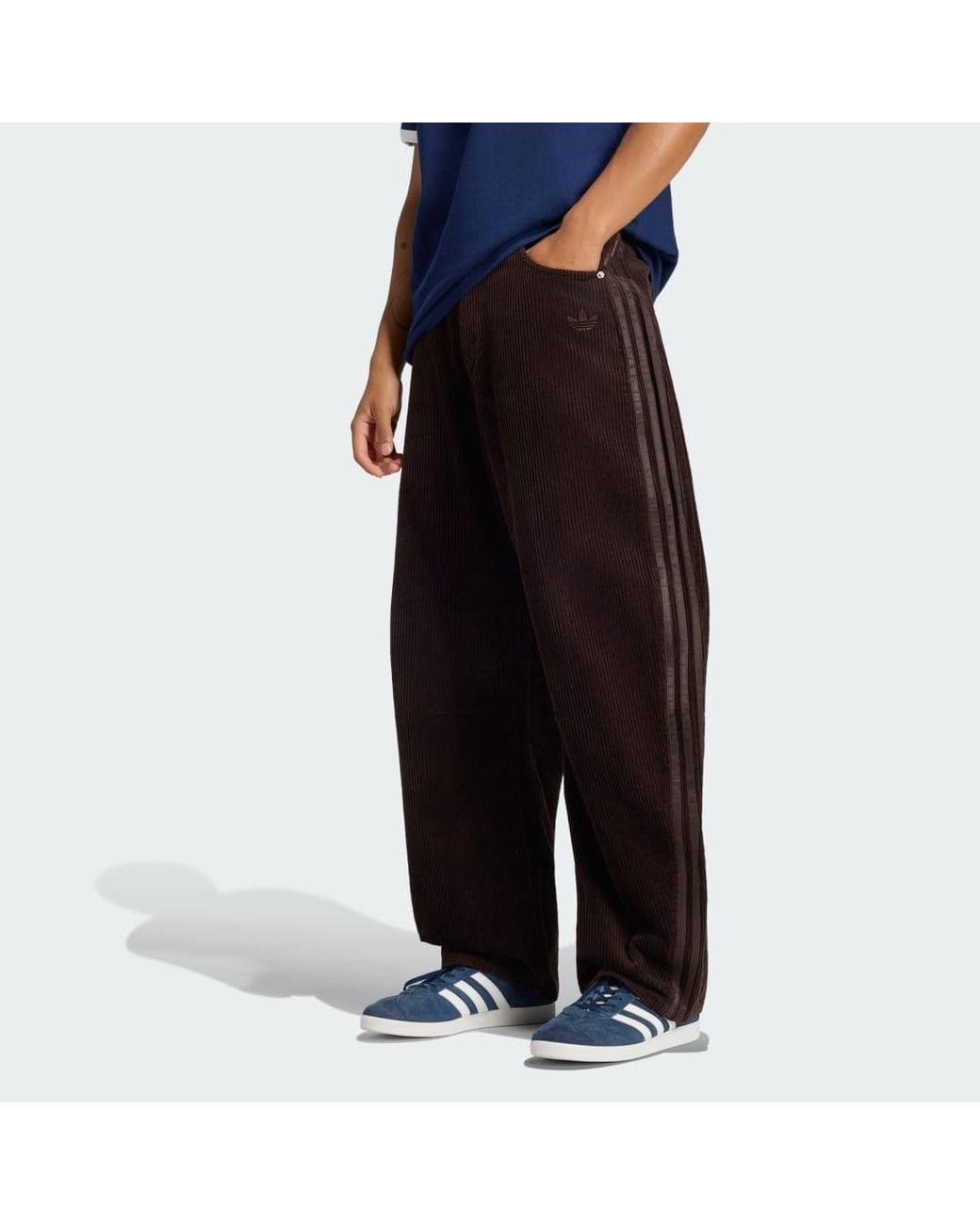 Adidas Black Winter Club Barrel Leg Corduroy Trousers for men