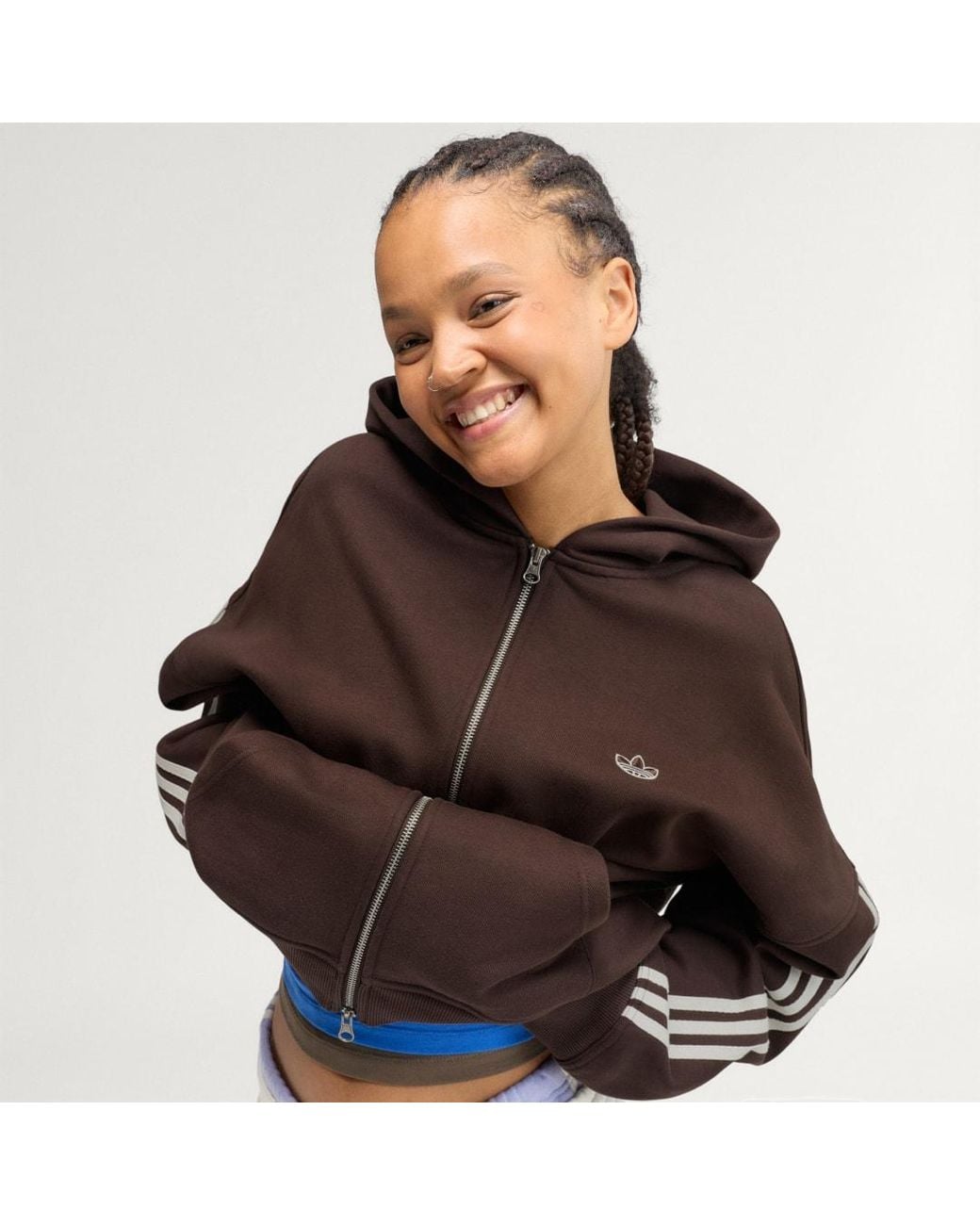 Adidas Brown Adisignature 3 Stripes Full Zip Hoodie
