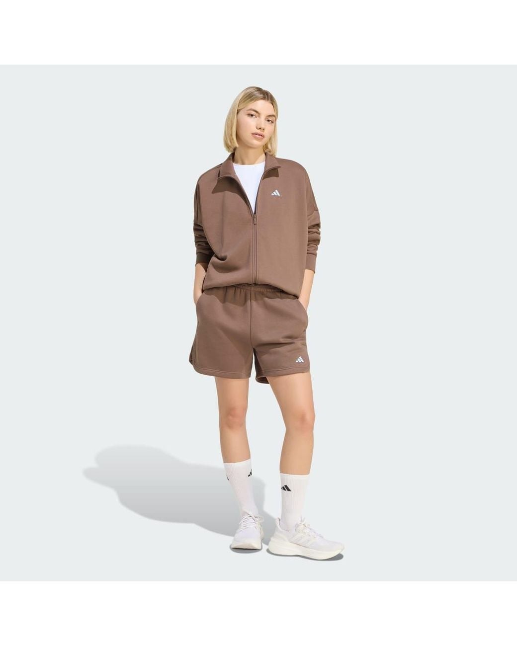 Adidas Natural 3 Stripes Studio Fleece Loose Shorts