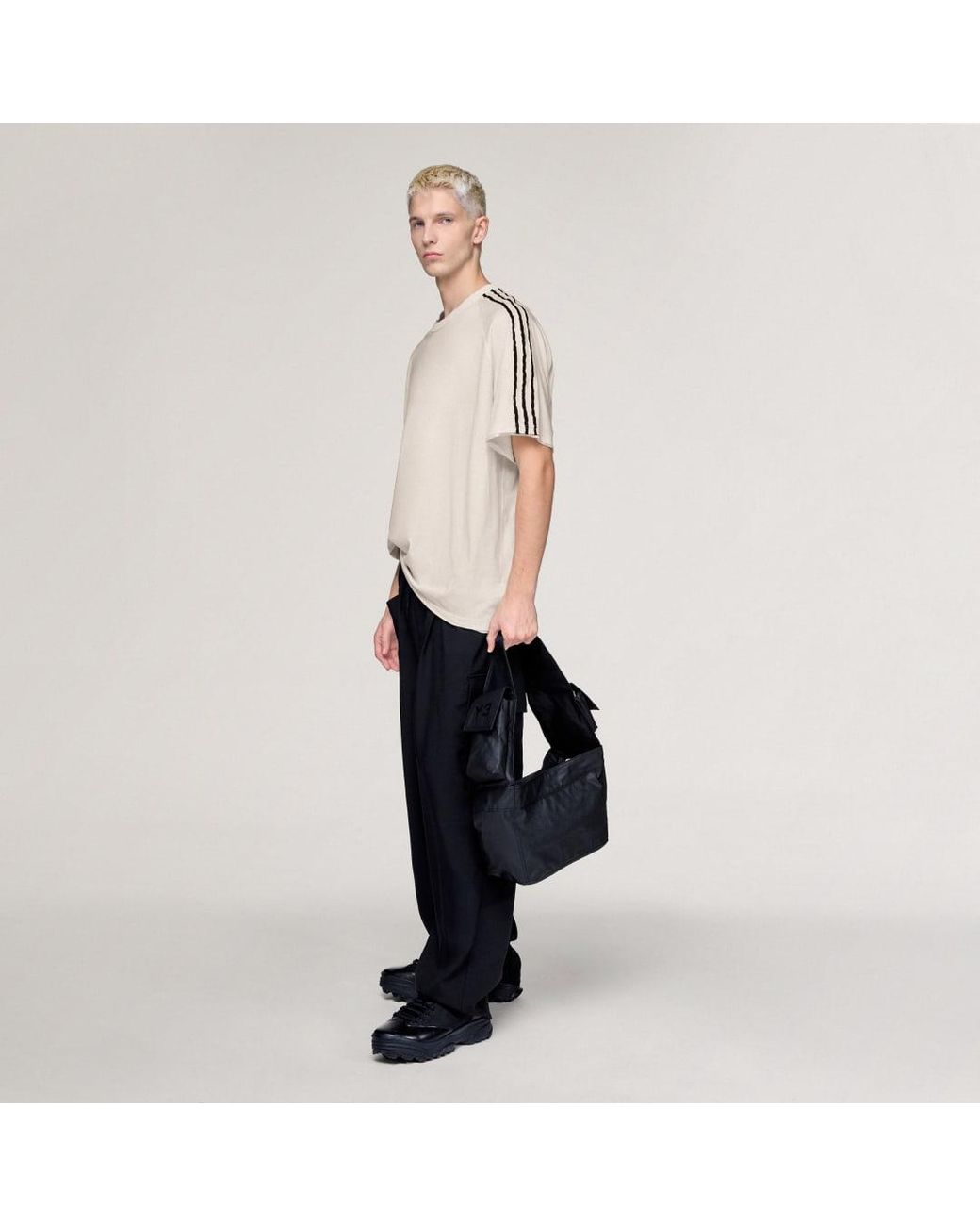 Adidas White Y-3 Raw Edge 3 Stripes Short Sleeve T-Shirt
