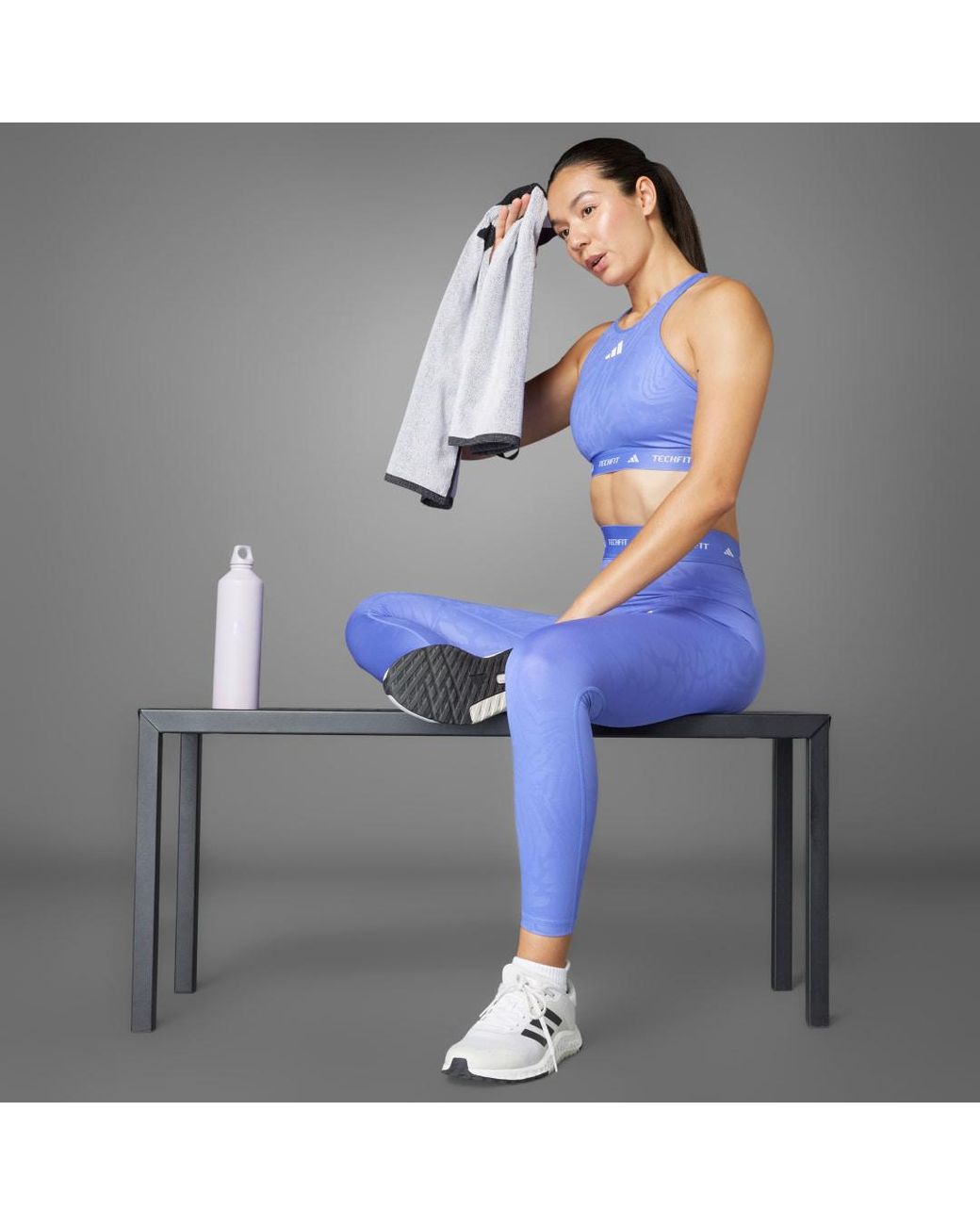 Adidas Blue Techfit Medium-Support High-Neck Print Bra