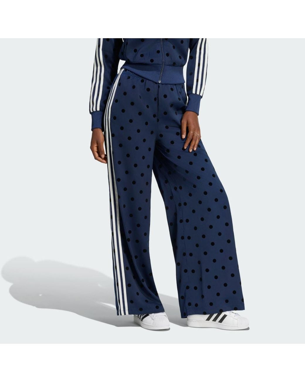 Adidas Blue Satin Polka Dots Wide Leg Pant