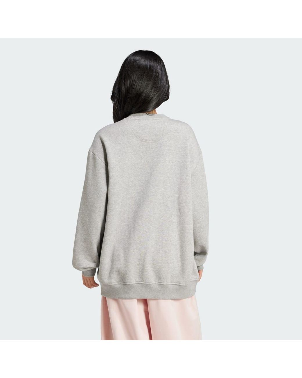 Adidas Gray Essentials Fleece Long Oversized Crew Sweatshirt