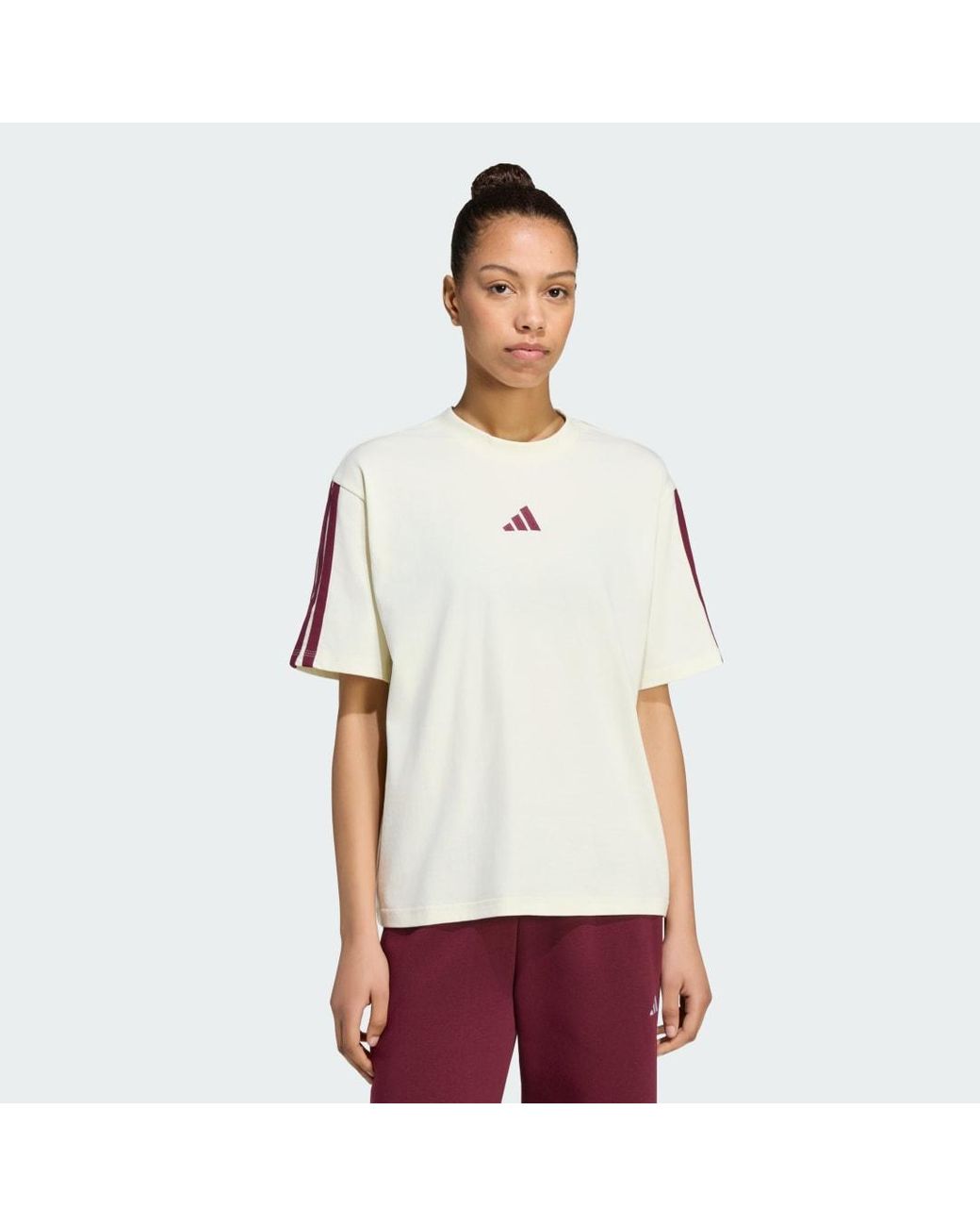 Adidas Red Essentials 3-Stripes Boyfriend T-Shirt