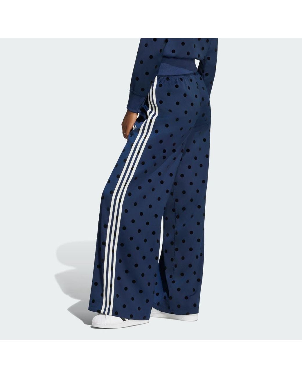 Adidas Blue Satin Polka Dots Wide Leg Pant