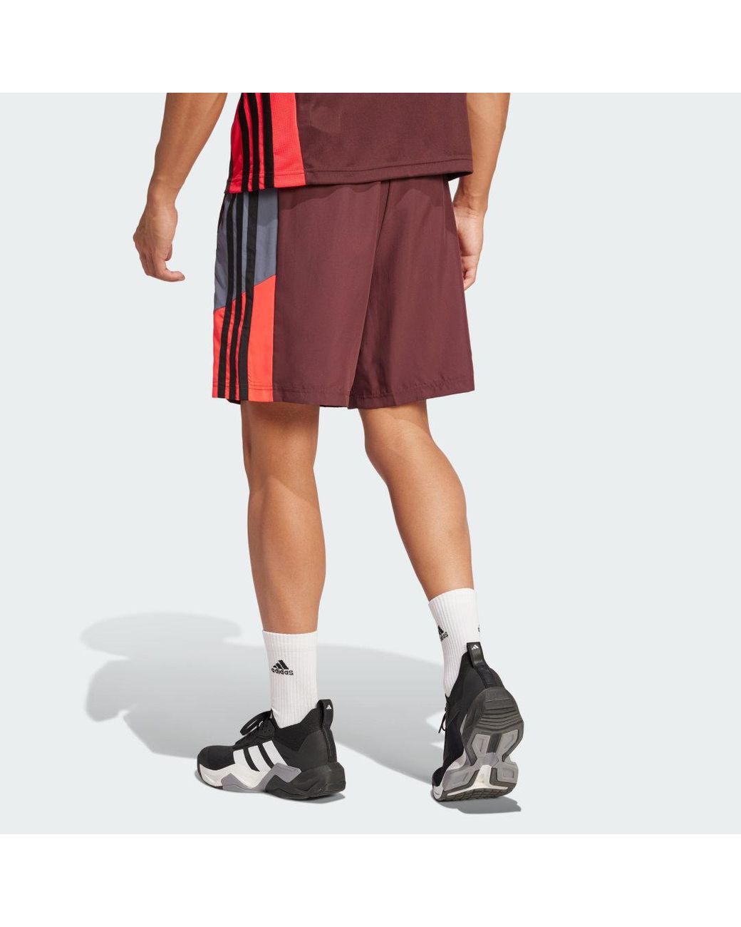 Adidas Red Train Essentials Seasonal Colorblock Shorts for men