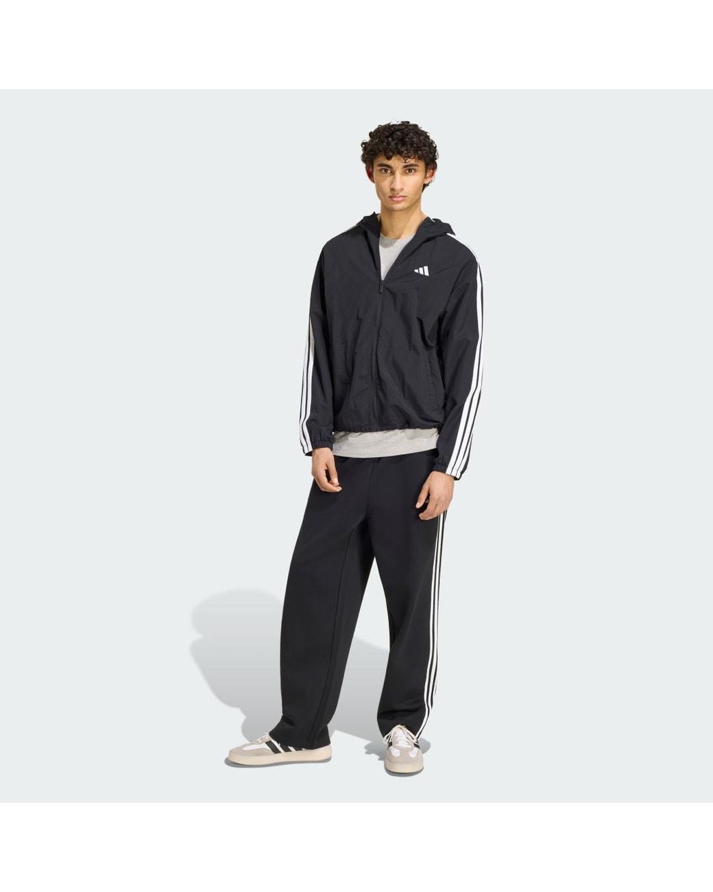 Adidas Black Essentials 3-Stripes Woven Windbreaker for men