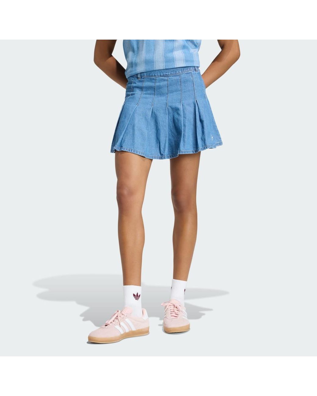 Adidas Blue Denim Pleated Skirt