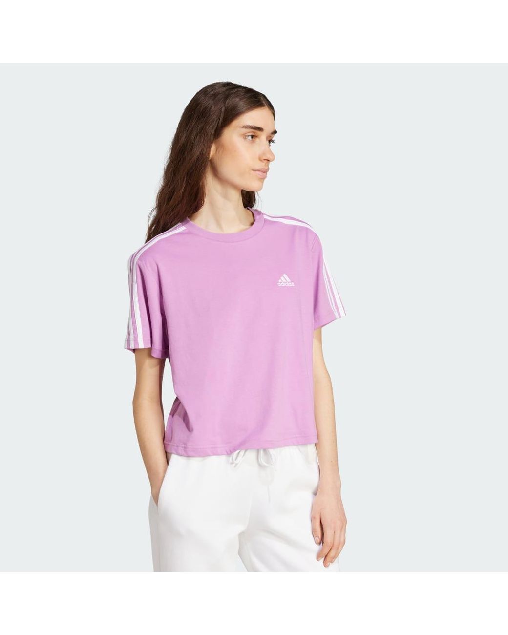 Adidas Purple Essentials 3-Stripes Single Jersey Crop Top