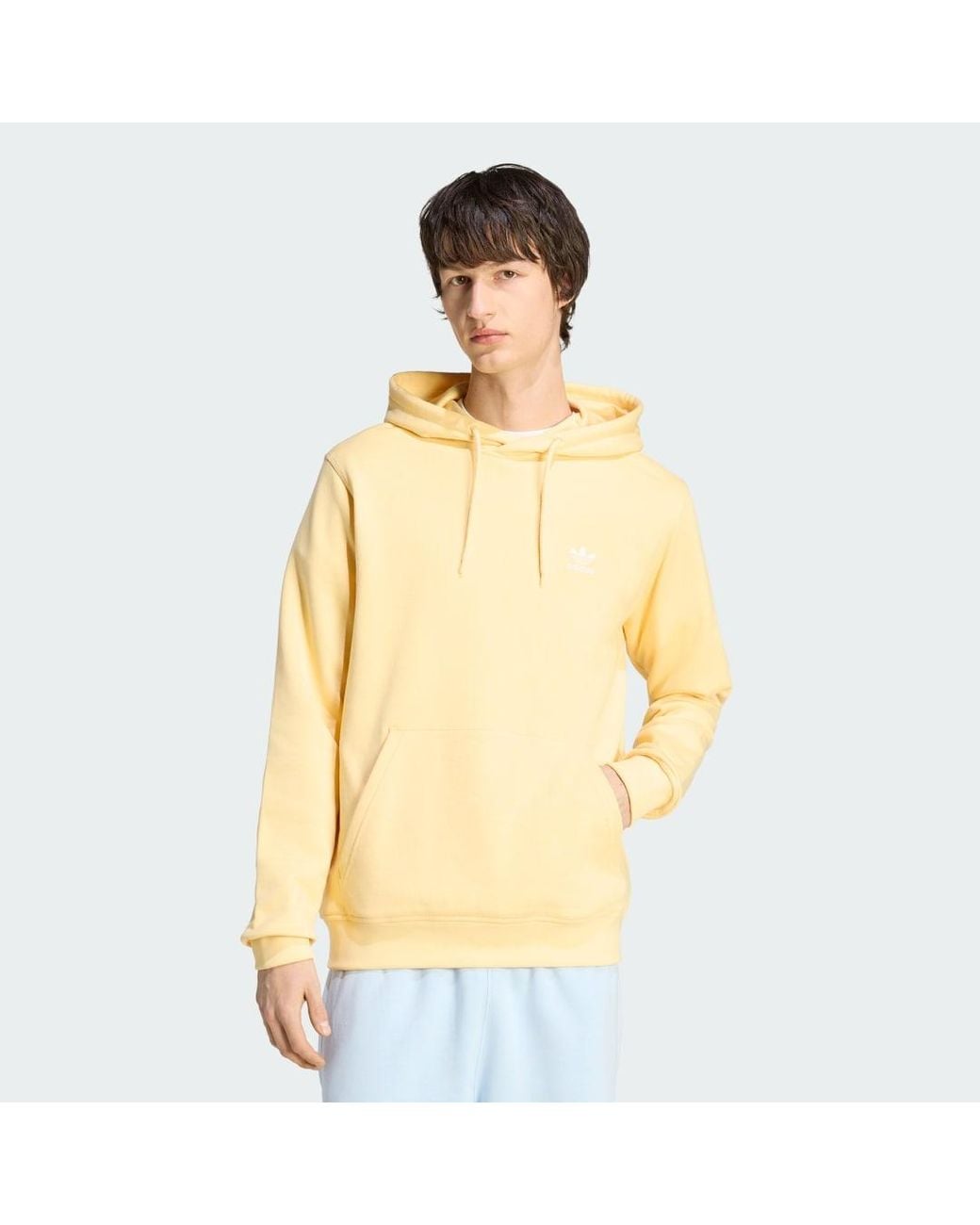 Adidas Yellow Trefoil Essentials Hoodie French Terry for men