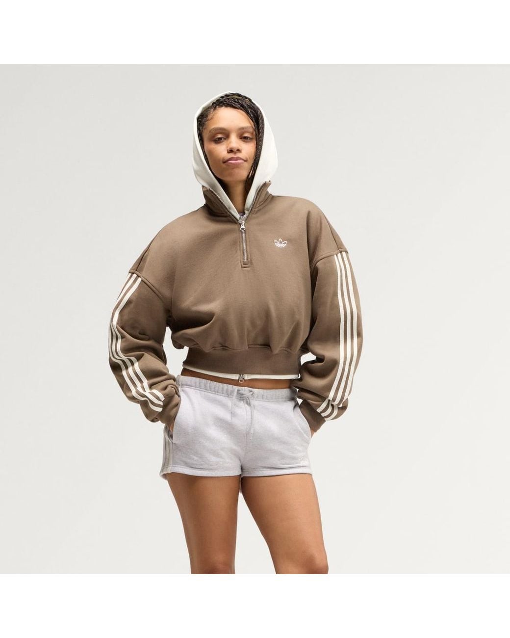 Adidas Brown Adisignature 3 Stripes Firebird Quarter Zip Pullover