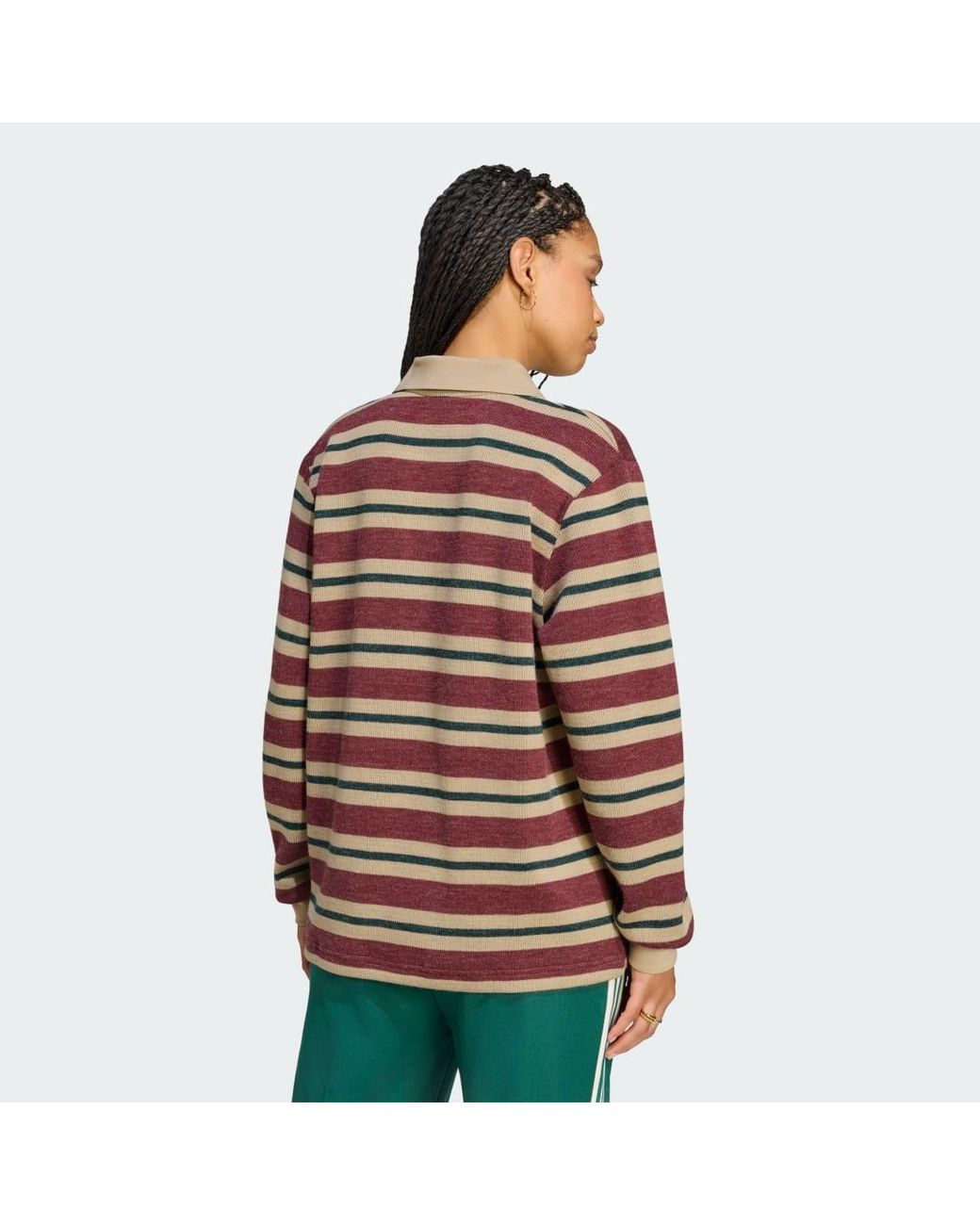 Adidas Brown Stripe Knitted Polo Top