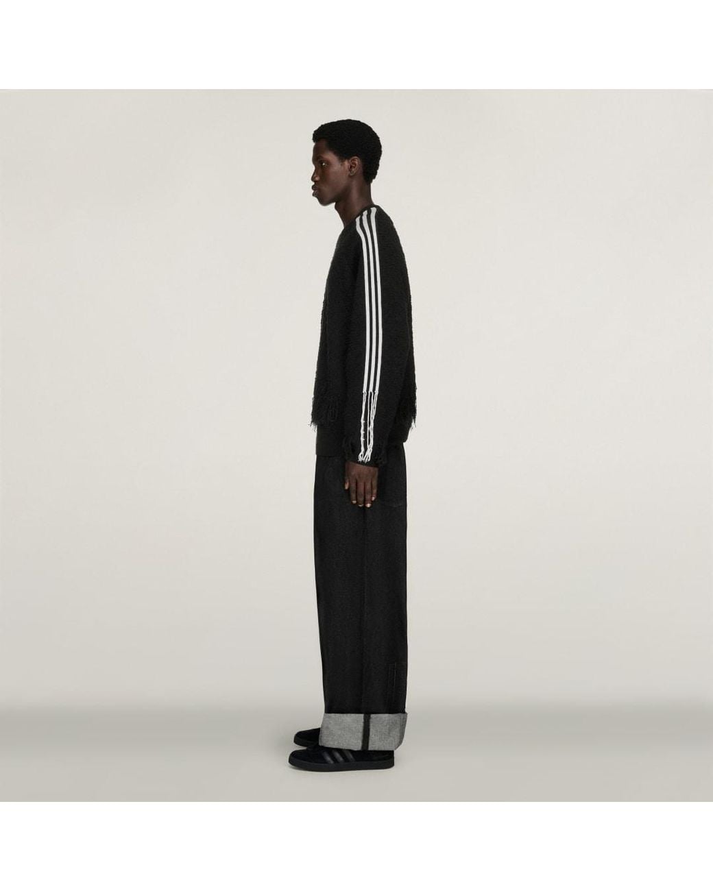 Adidas Black Y-3 Knitted 3-Stripes Fringy Sweatshirt