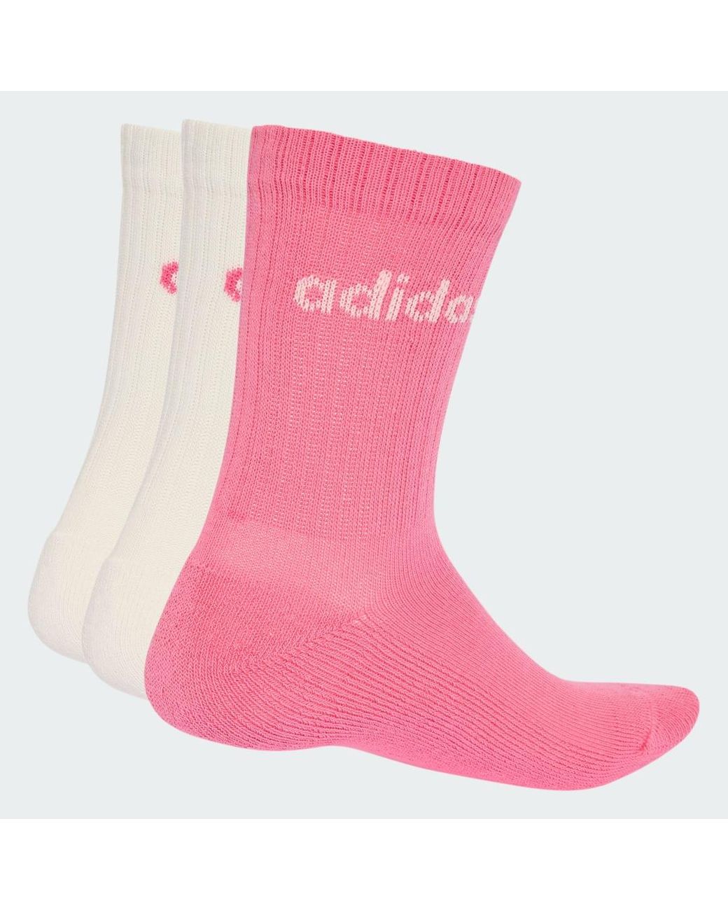 Adidas Pink Linear Crew Cushioned Socks 3 Pairs