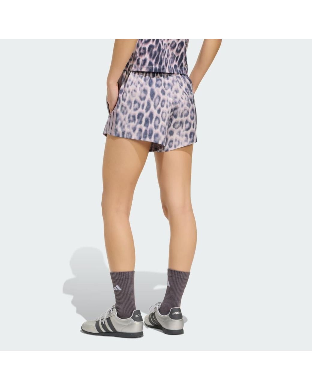 Adidas Blue Seasonal Essentials Leopard Print Woven Shorts With 3-Stripes