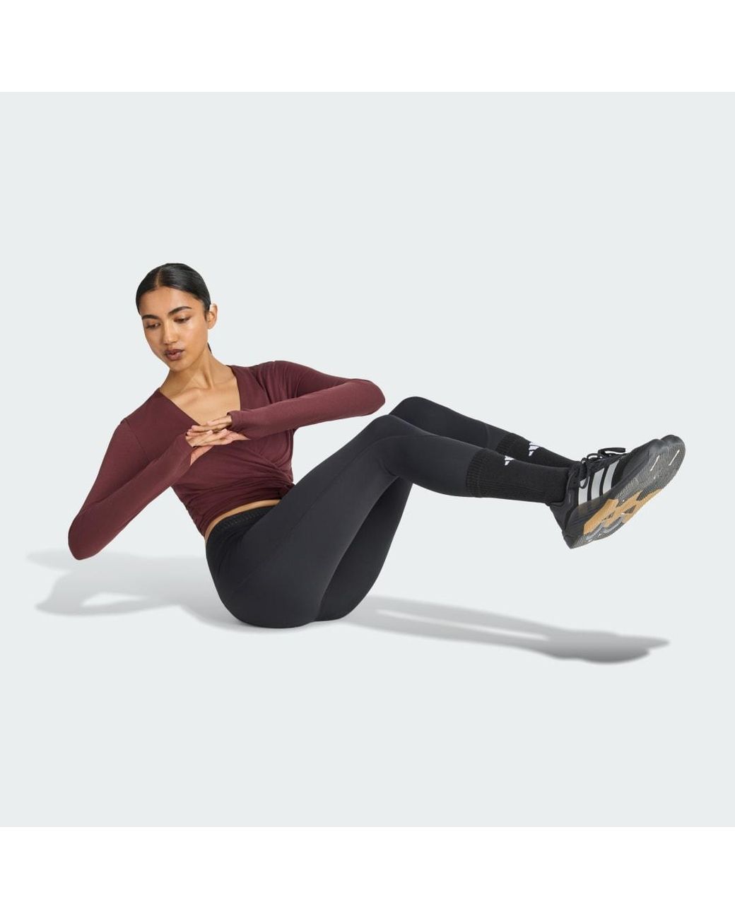Adidas Originals Red 3-Stripes Studio Soft Ballet Wrap Long-Sleeve Top
