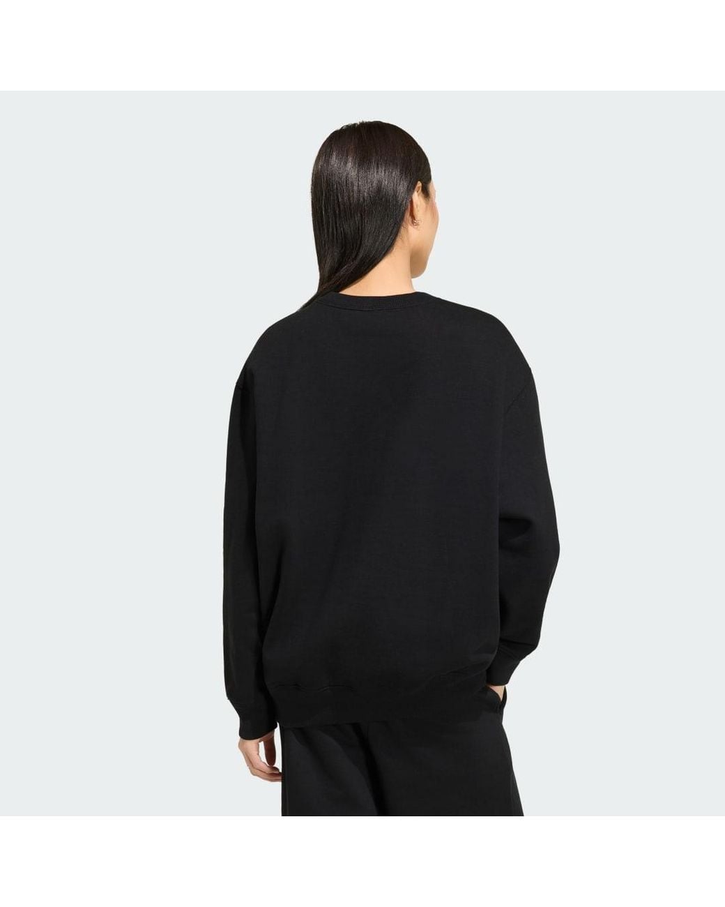 Adidas Black Essentials Crew Neck Long Fleece Os Sweatshirt
