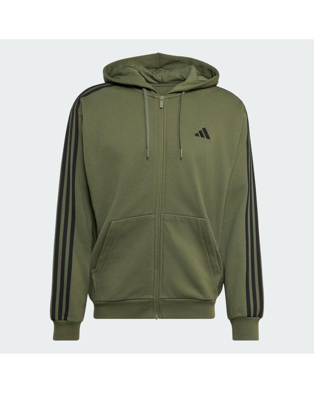 Adidas Green Essentials 3-Stripes French Terry Full-Zip Hoodie for men
